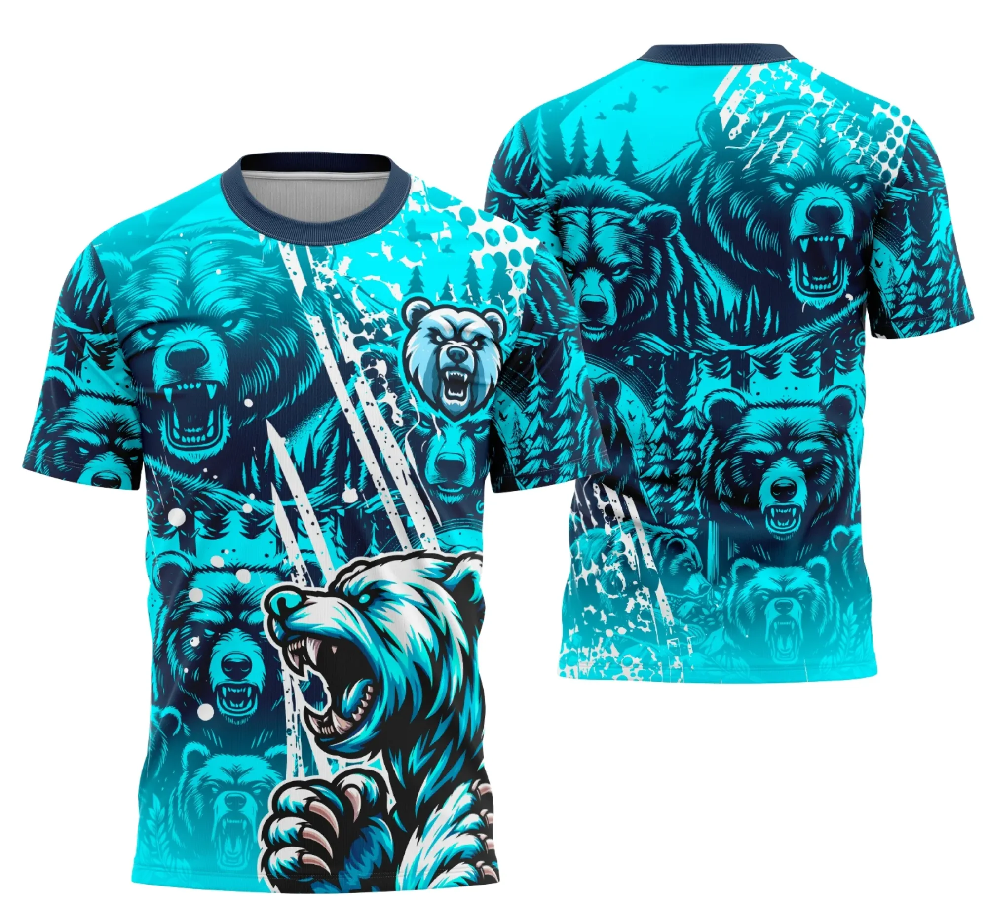 Camiseta unissex preta com logo no peito e estampa grande nas costas retratando o tema Interclasse Equipe Urso em design vibrante e moderno.