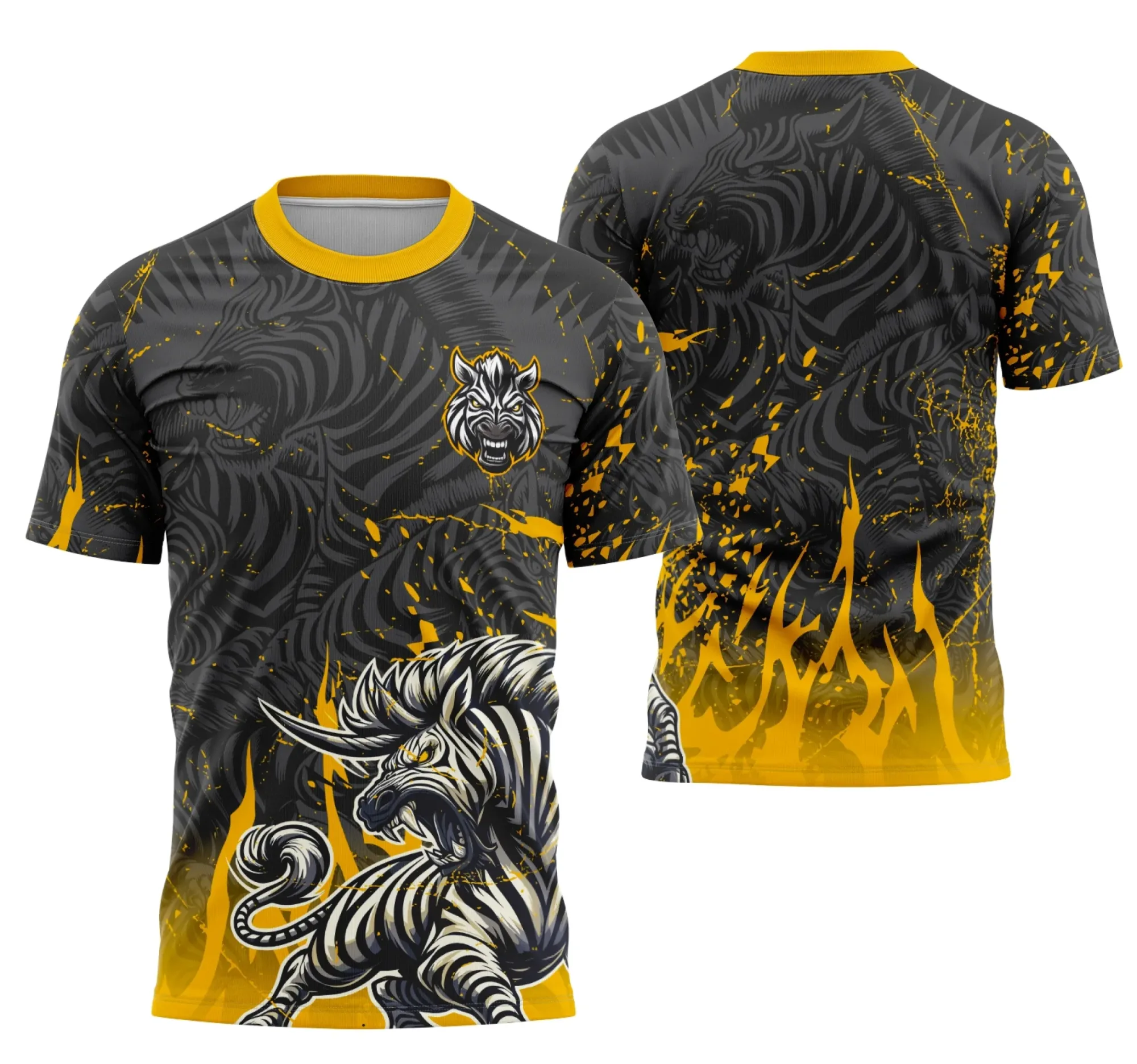 Camiseta unissex preta com logo no peito e estampa grande nas costas da Equipe Zebra de Interclasse, design marcante para torcidas ou times escolares.