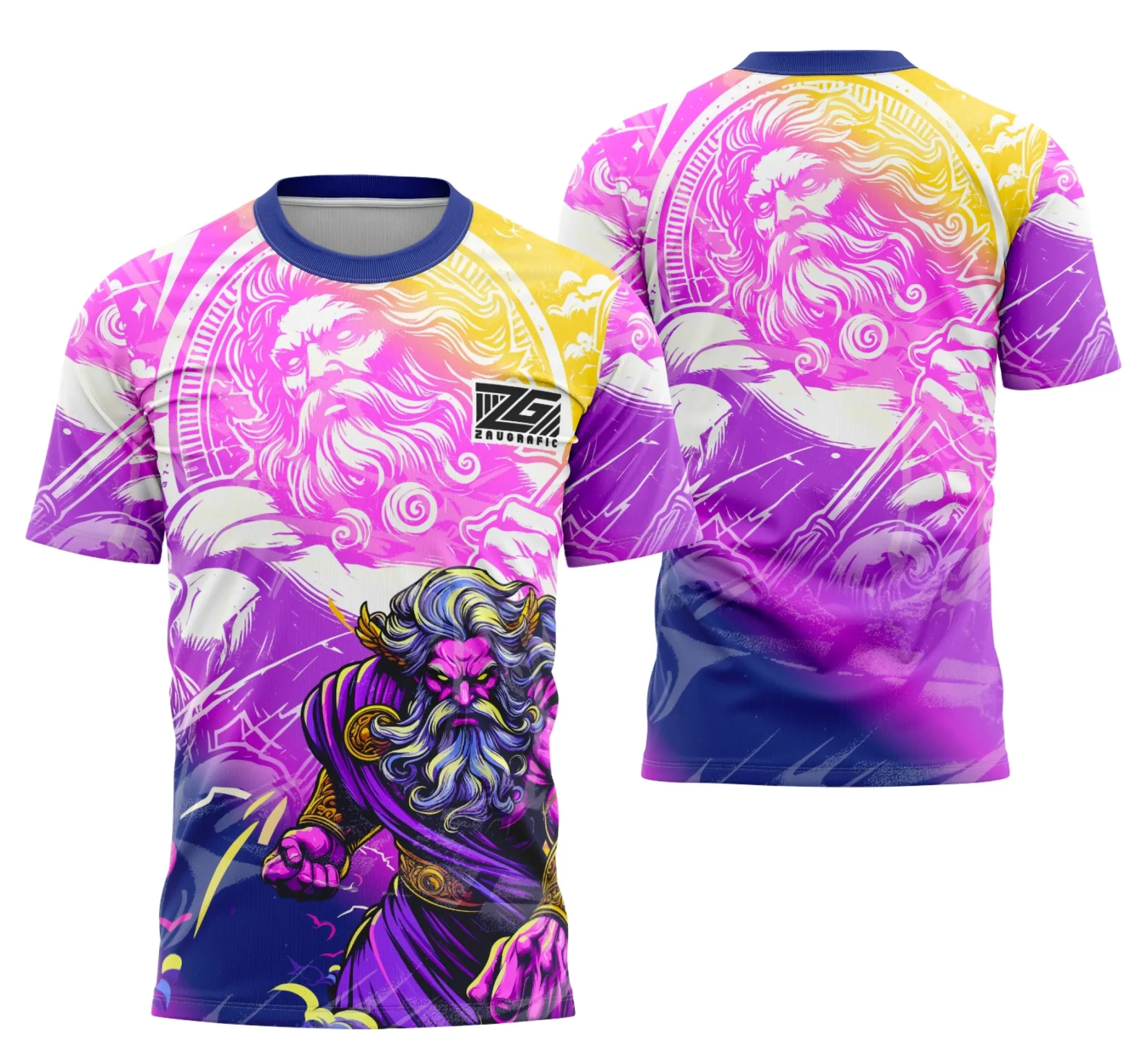 Camiseta unissex preta com logo no peito e estampa grande nas costas da Interclasse Equipe Zeus, ideal para eventos e times que buscam estilo e identificação.