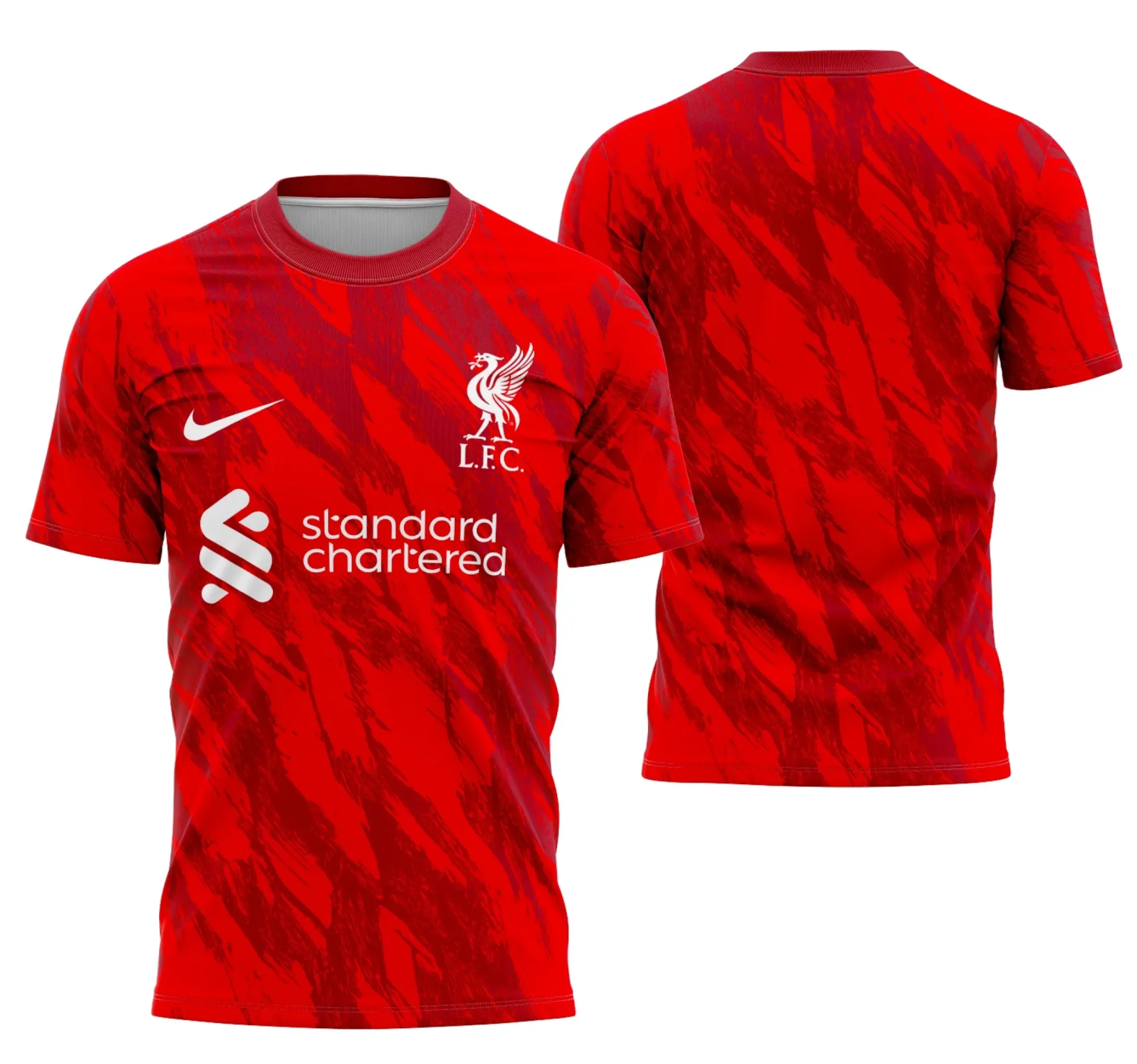 Camiseta preta unissex com logo no peito e estampa grande nas costas inspirada no tema Interclasse Fantasia Liverpool, ideal para eventos e torcedores.
