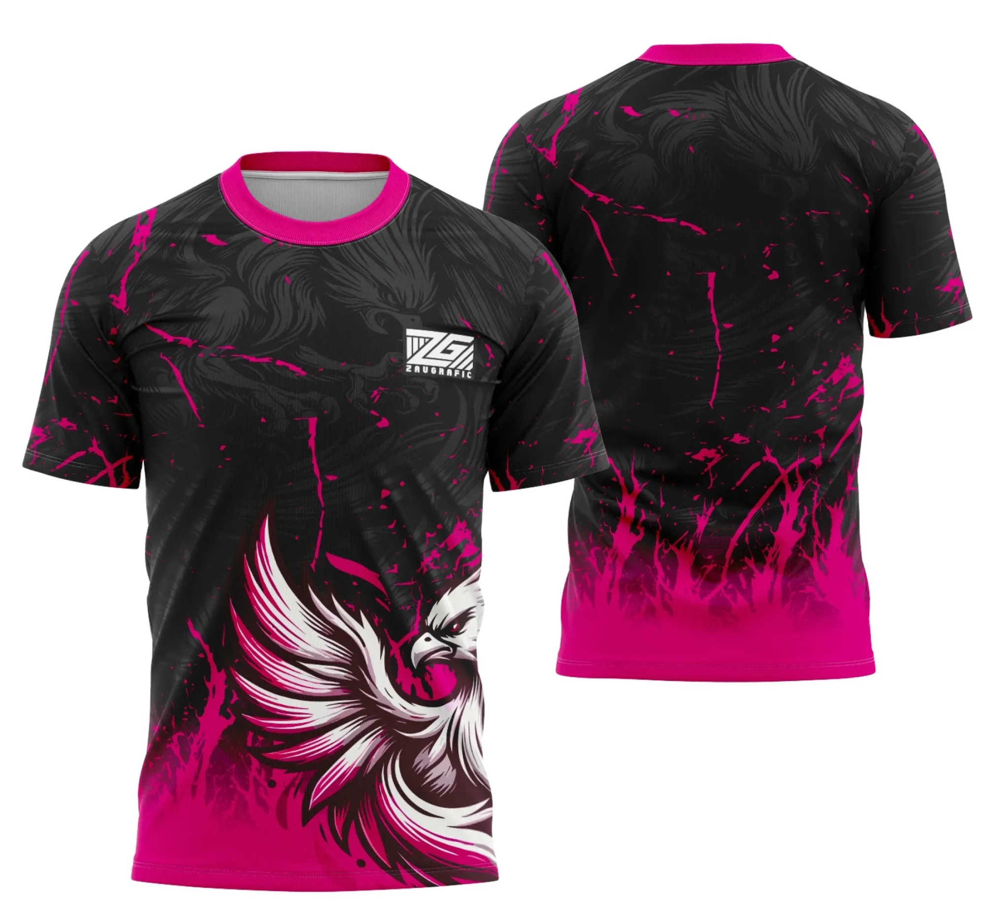 Camiseta unissex preta com logo no peito e estampa grande nas costas do tema Interclasse Fenix, perfeita para eventos escolares e confraternizações.