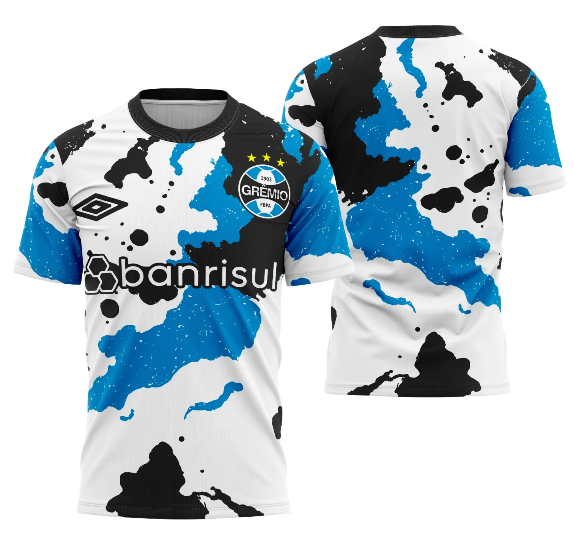 Camiseta unissex preta com logo do Grêmio no peito e estampa grande nas costas do Interclasse Grêmio, ideal para torcer com estilo e conforto.