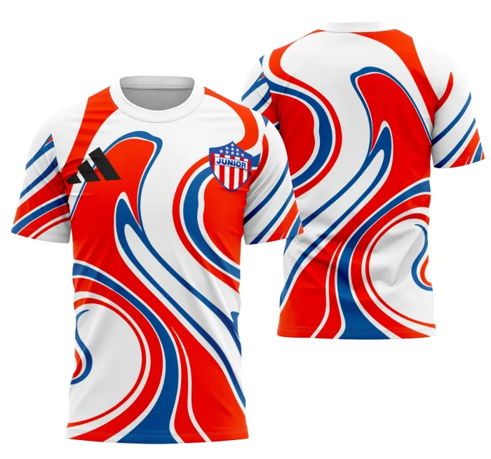 Camiseta unissex com base preta, logo no peito e estampa grande nas costas inspirada na Interclasse Júnior De Barranquilla, ideal para eventos escolares e encontros de turma.