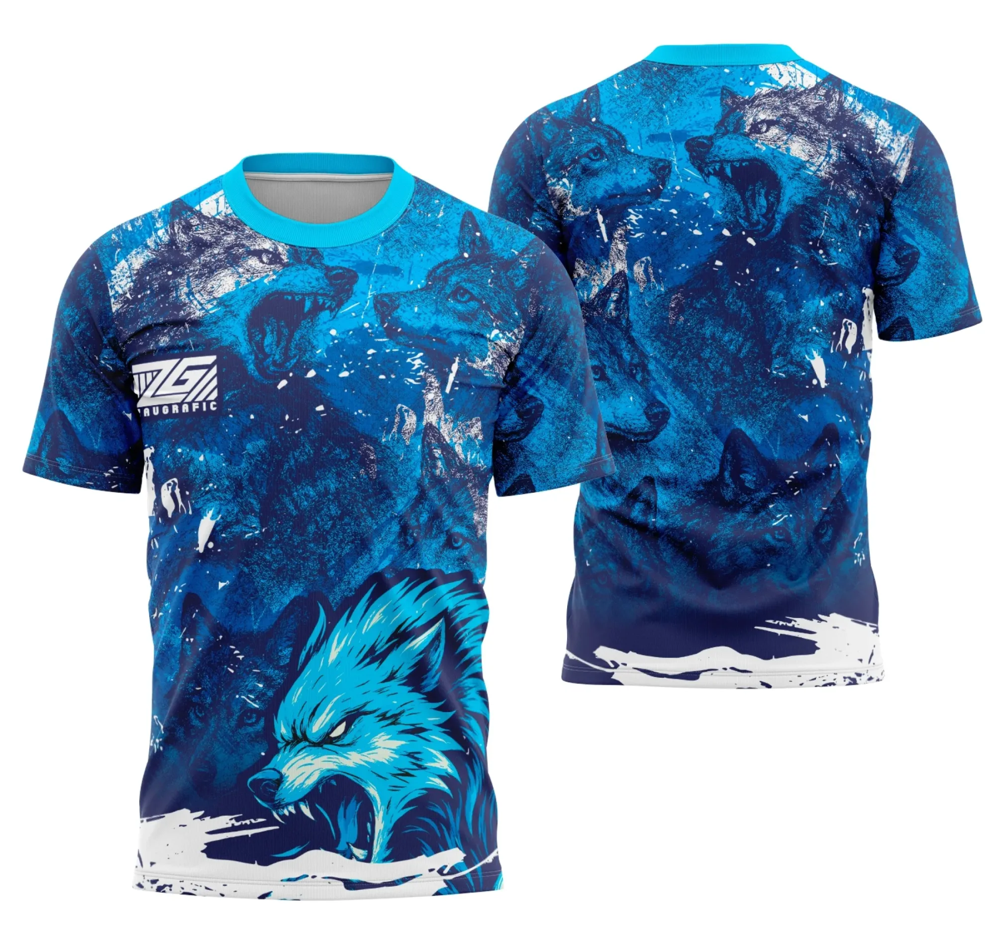 Camiseta unissex preta com logo no peito e estampa grande nas costas do Lobo para Interclasse 2025, visual moderno e marcante para eventos e grupos.