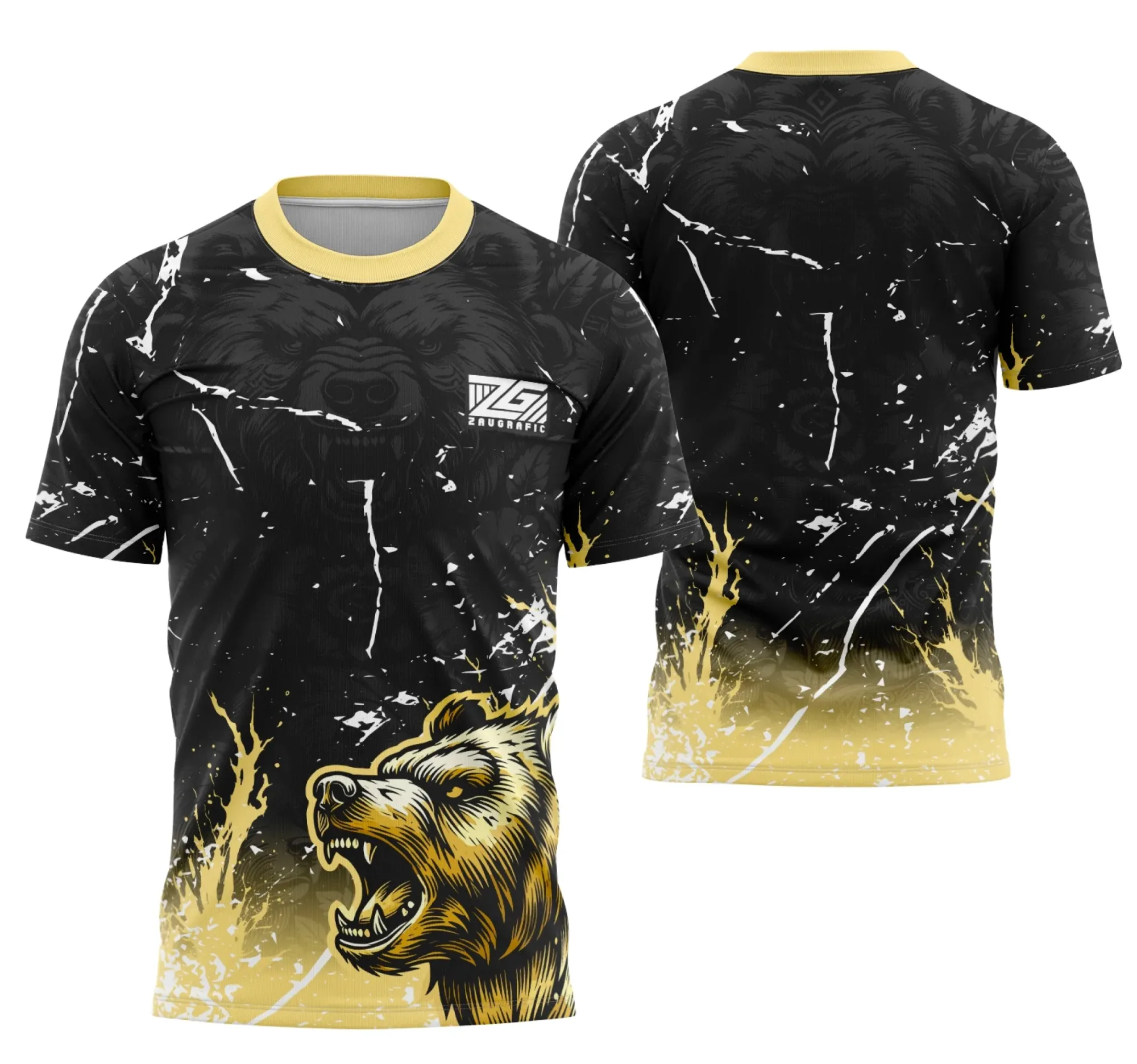 Camiseta unissex preta com logo no peito e estampa grande nas costas do Interclasse Oso, design moderno e marcante para quem busca estilo e originalidade em camisa.