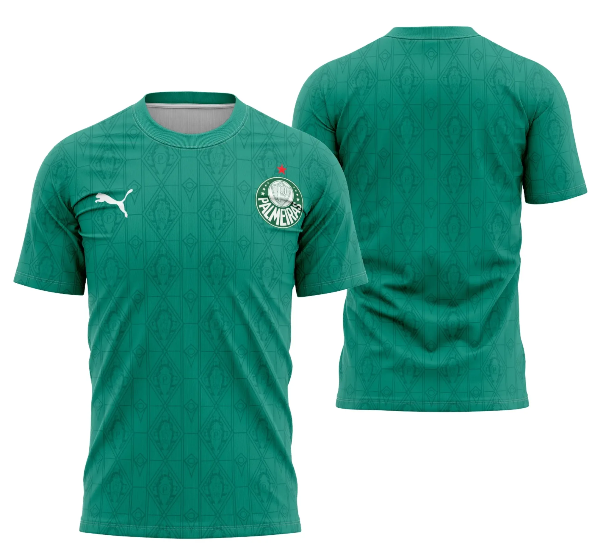 Camiseta unissex preta com logo no peito e estampa grande nas costas com tema Interclasse Palmeiras 2025, estilo esportivo e moderno.