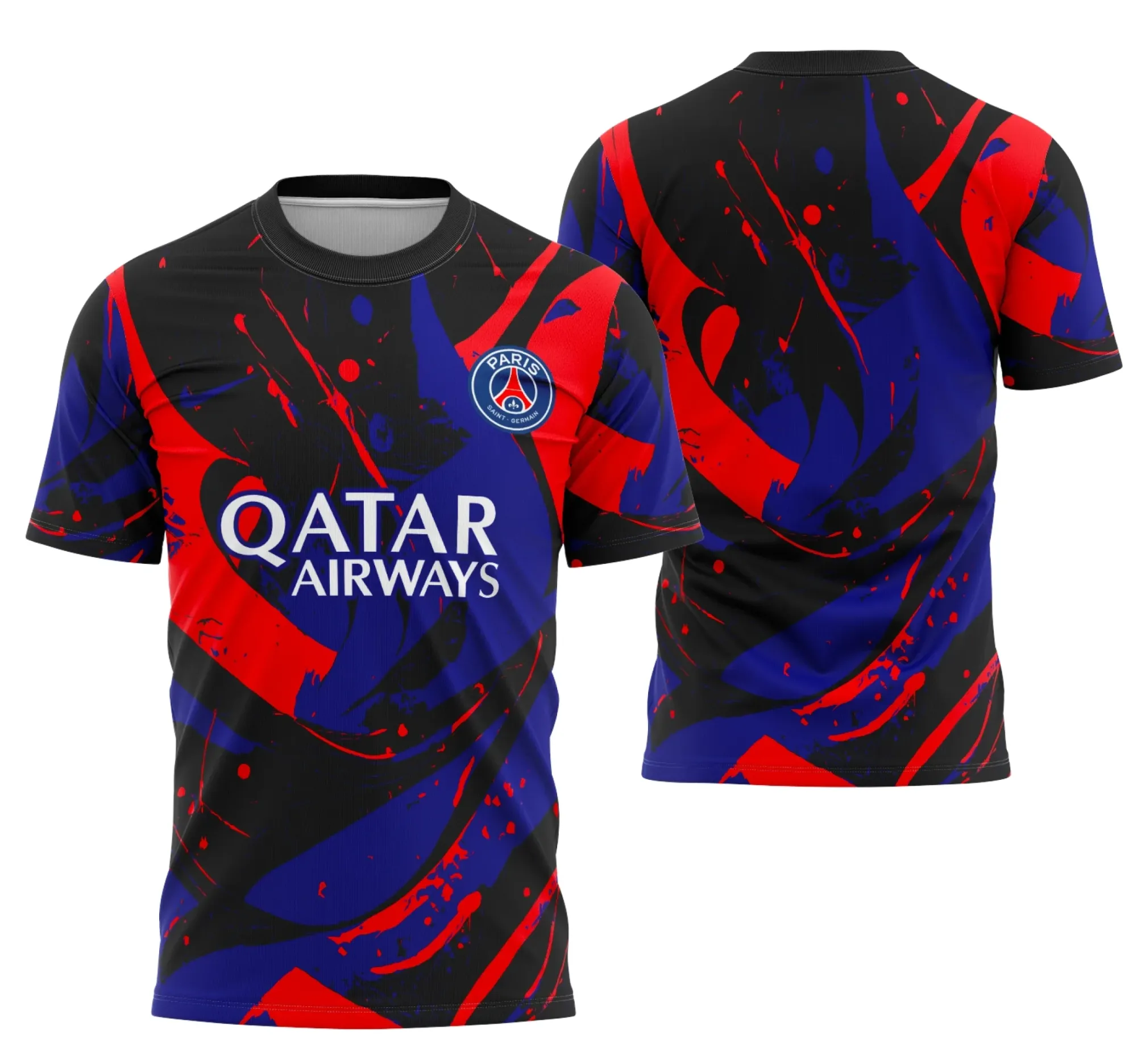 Camiseta unissex preta com logo no peito e estampa grande nas costas do Interclasse Paris Saint Germain Fantasia, perfeita para quem ama futebol e estilo urbano.