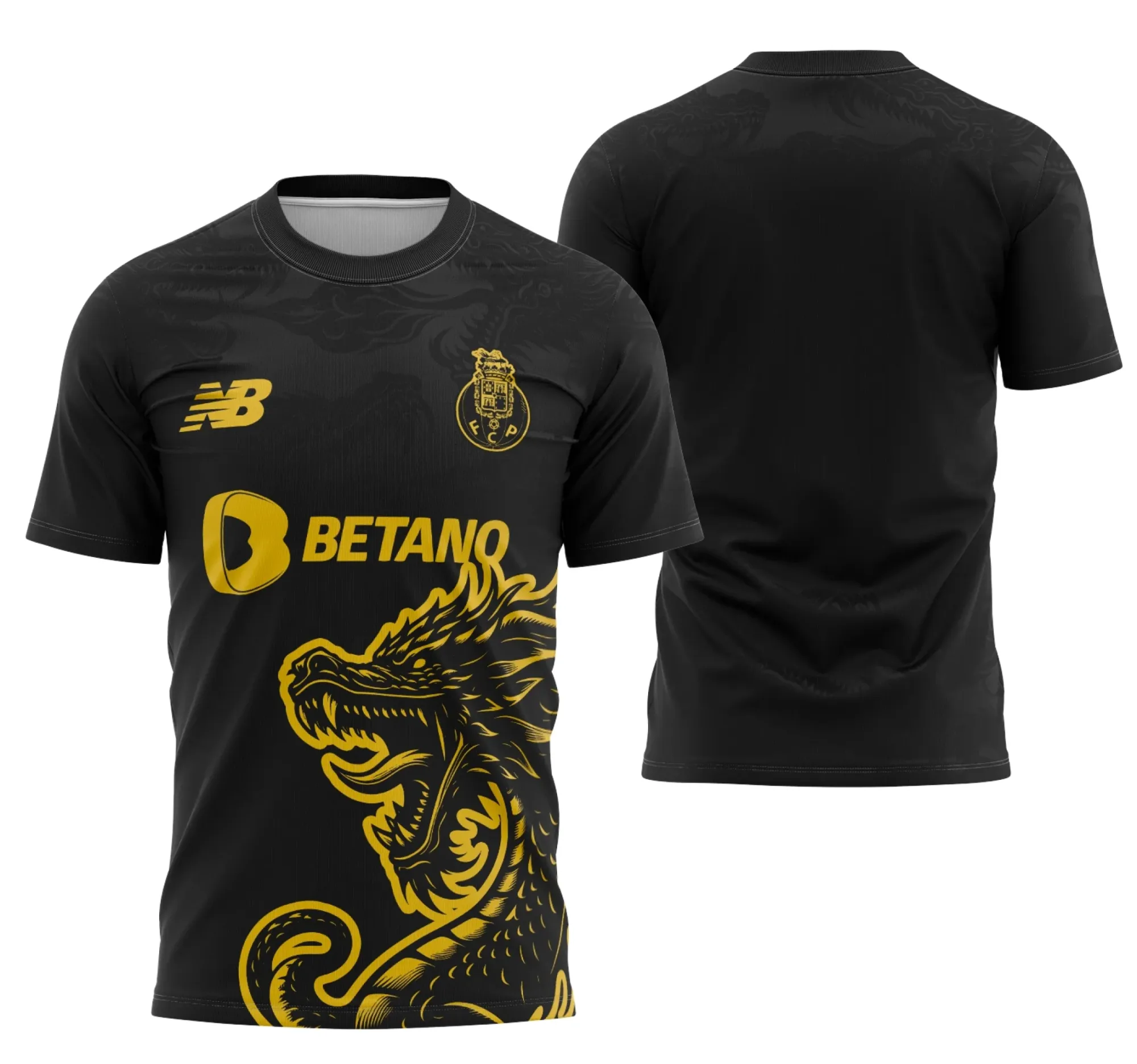 Camiseta unissex preta com logo no peito e estampa grande nas costas do tema Interclasse Porto Fantasia, perfeita para evento escolar e diversão.