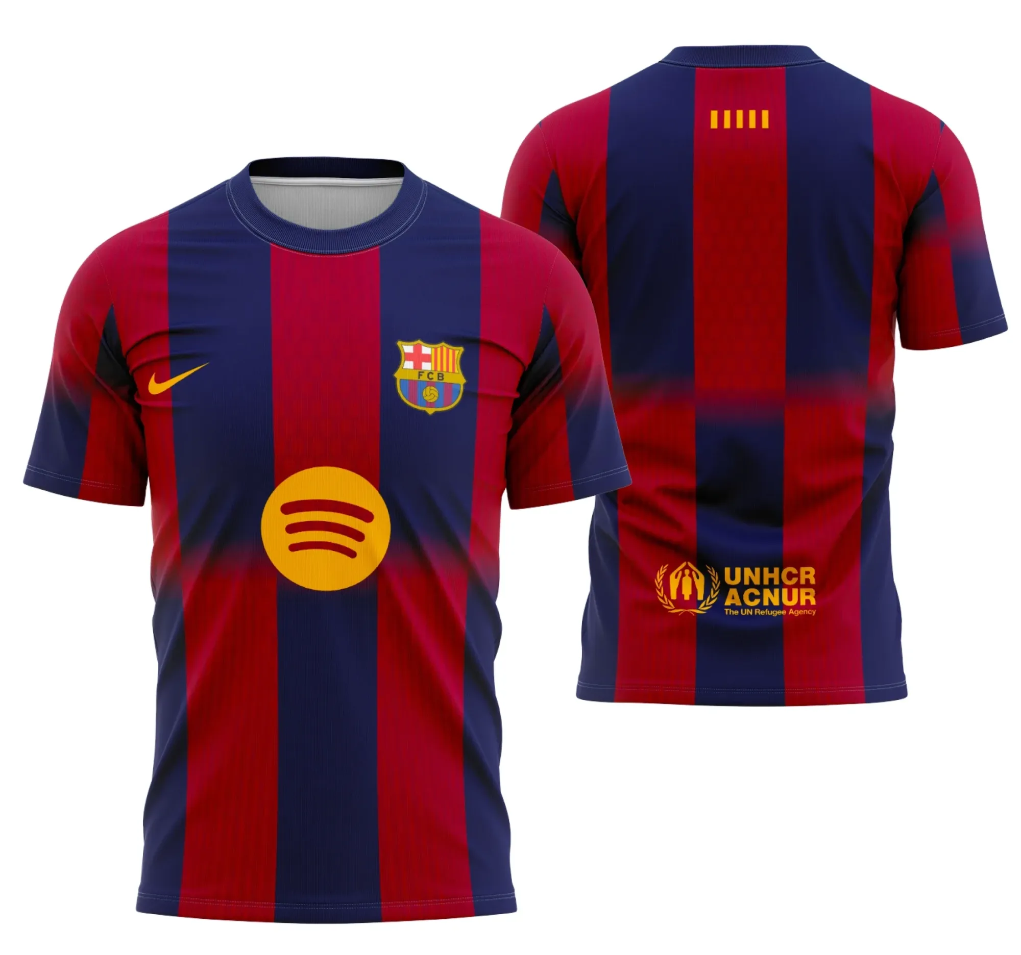 Camiseta unissex preta com logo no peito e estampa grande nas costas da camisa interclasse principal do Barcelona 25-26, perfeita para fãs do futebol e colecionadores.