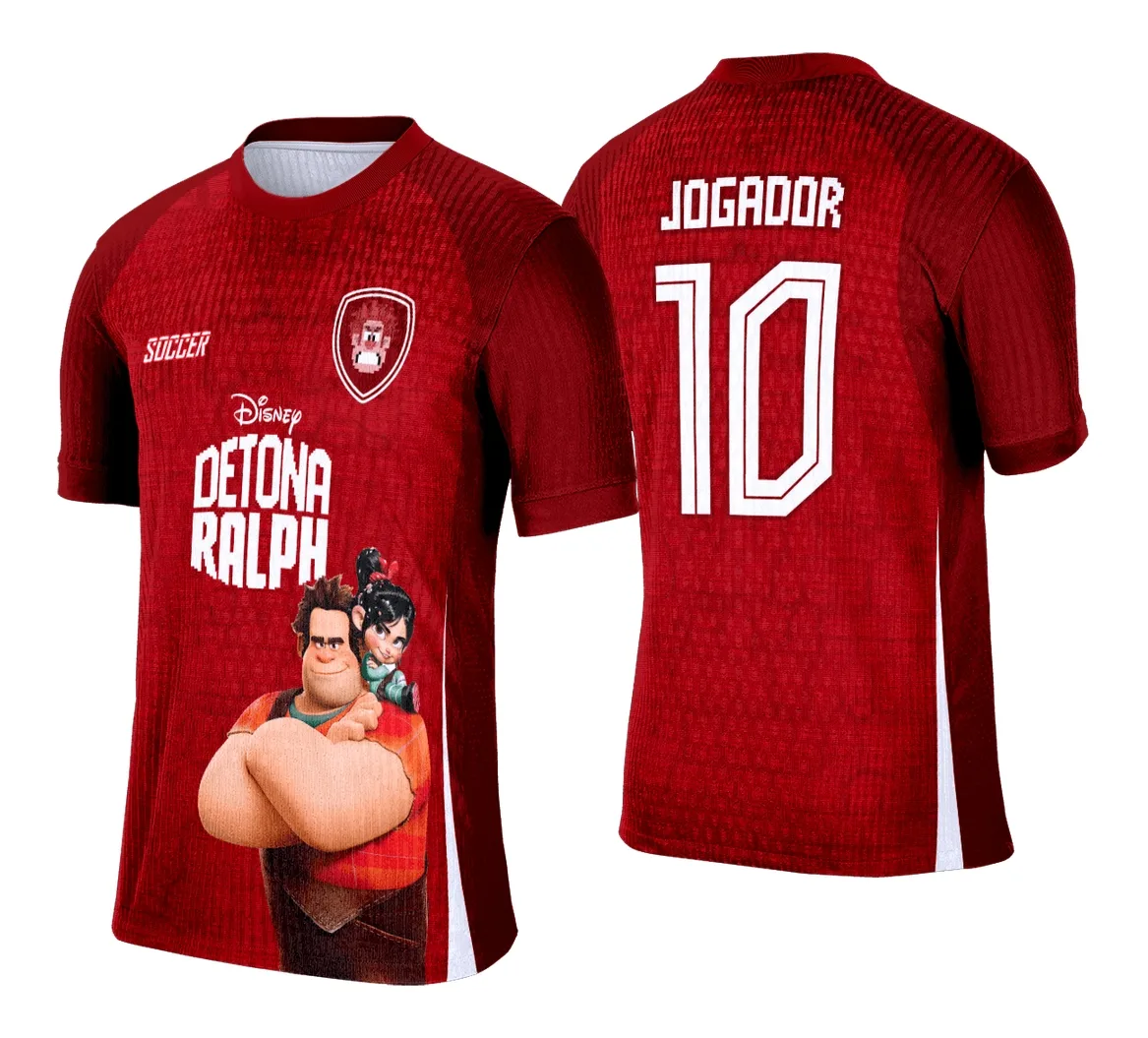 Camiseta unissex preta com logo no peito e estampa grande nas costas, destacando o tema Interclasse Detona Ralph em estilo moderno e descolado.