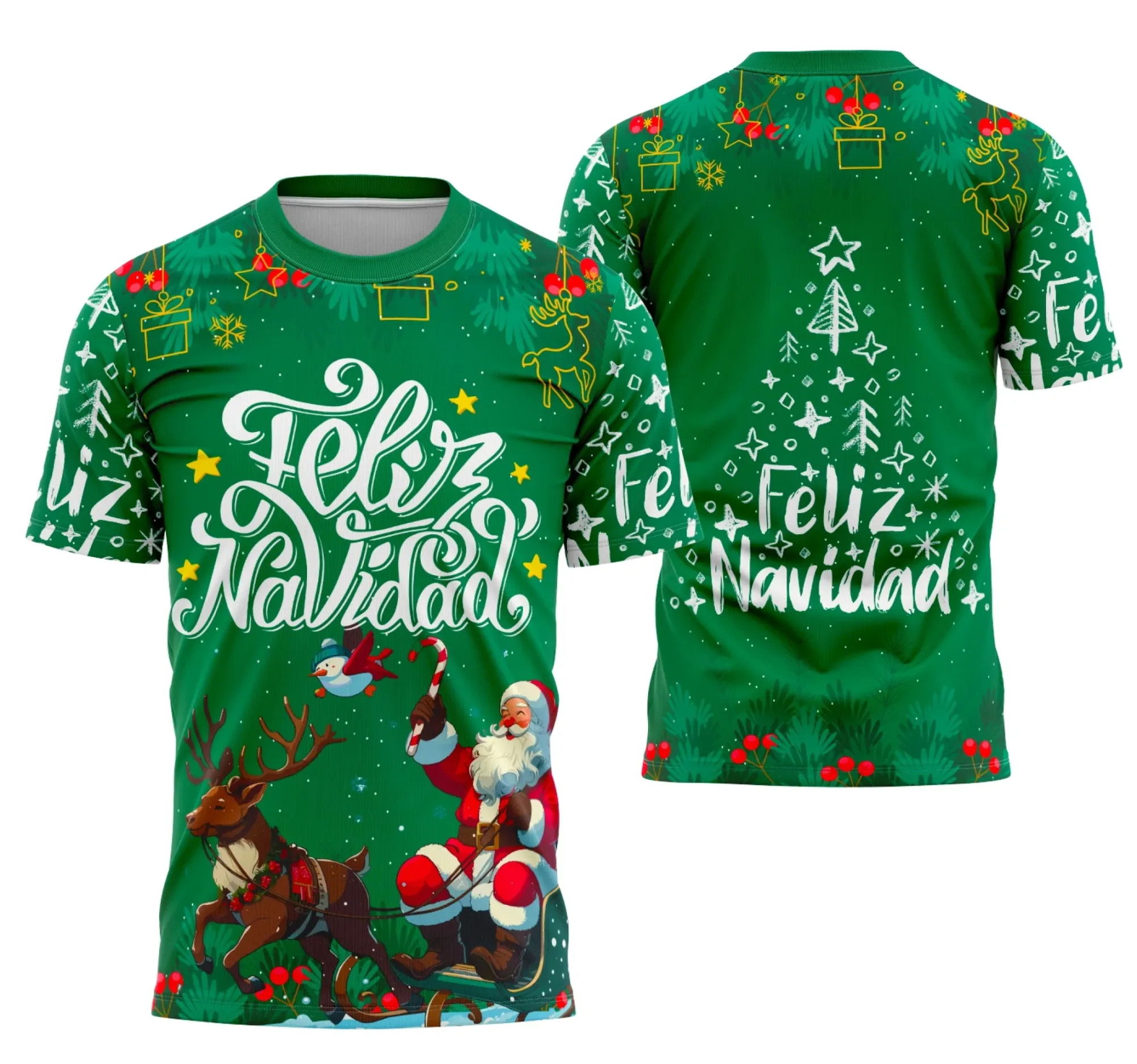 Camiseta unissex preta com logo no peito e estampa grande nas costas com tema Interclasse Projeto De Natal 6, ideal para eventos e confraternizações natalinas.