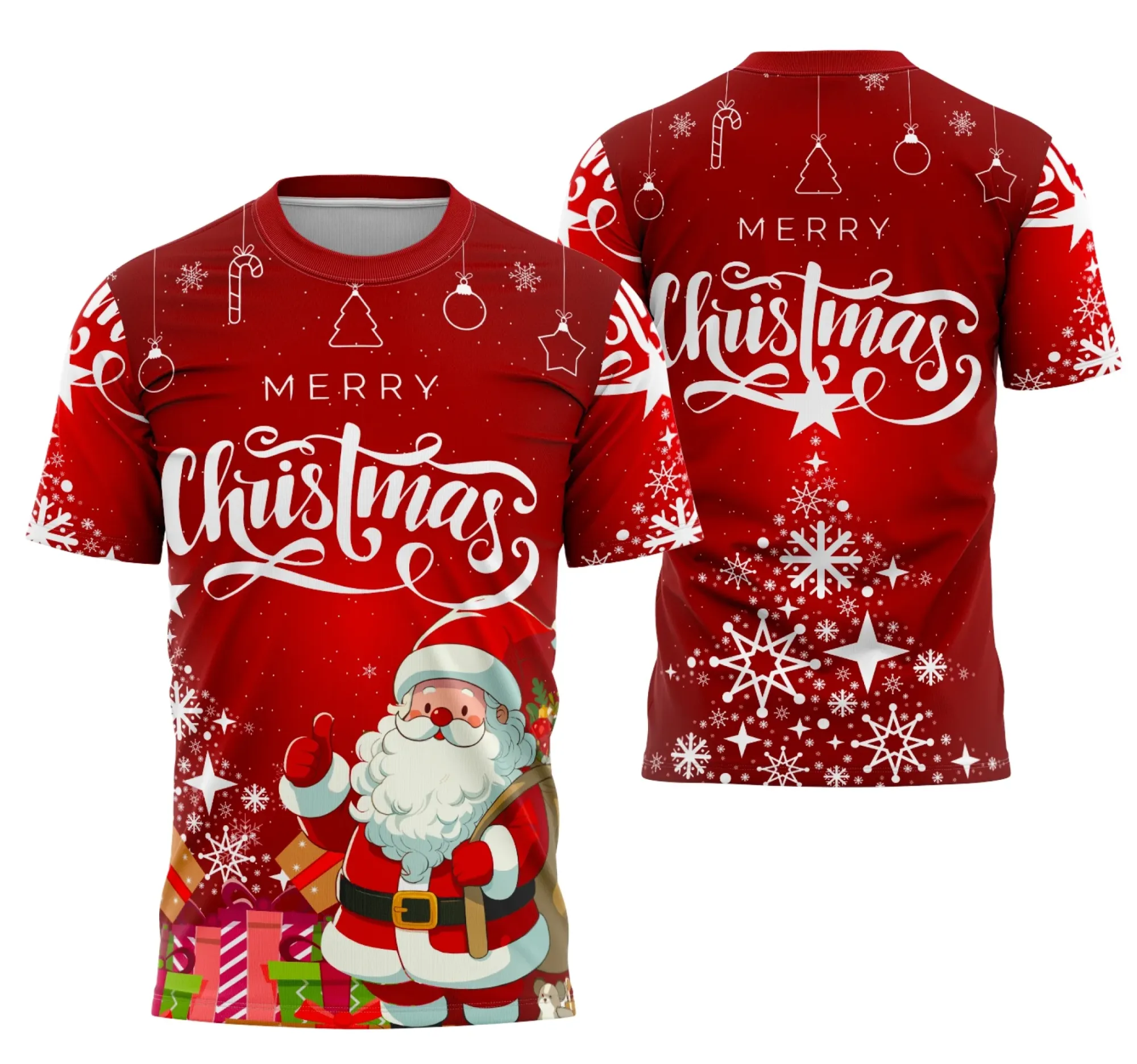 Camiseta unissex branca com logo no peito e estampa grande nas costas mostrando o tema Interclasse Projeto De Natal 9, ideal para eventos escolares e celebrações festivas.