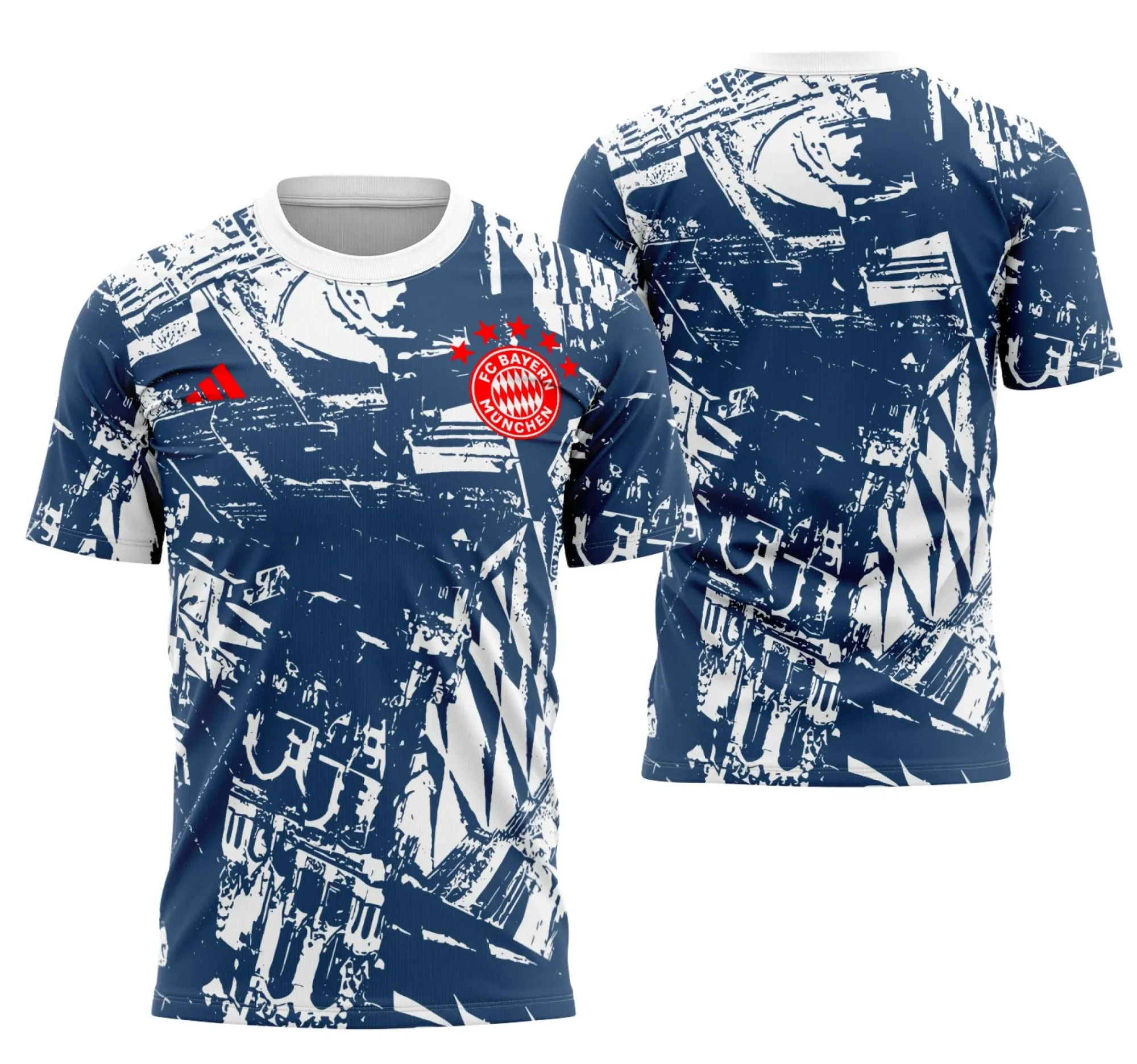 Camiseta unissex preta com logo no peito e estampa grande nas costas do Interclasse Pré-Jogo do Bayern de Munique 2023-2024, design moderno e esportivo.