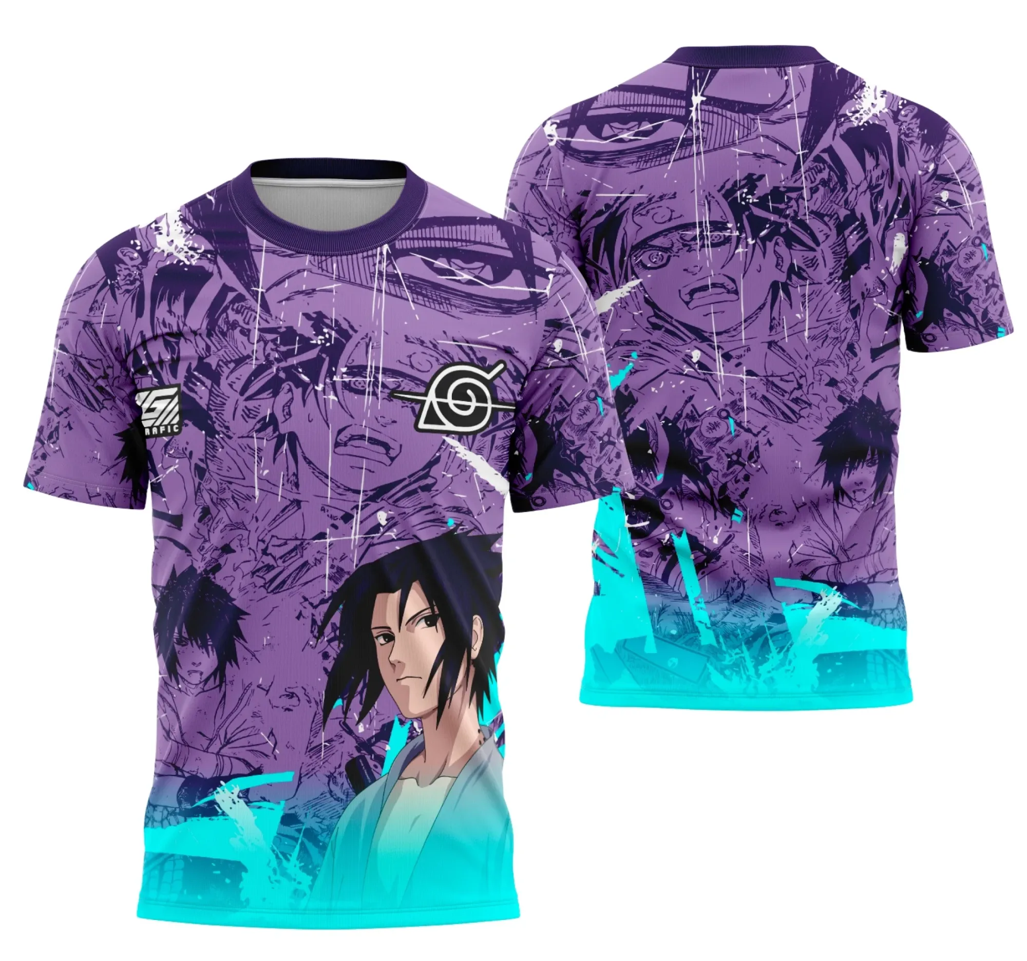 Camisa unissex preta com logo no peito e estampa grande nas costas com tema Interclasse Sasuke, perfeita e estilosa para fãs de anime e eventos escolares.