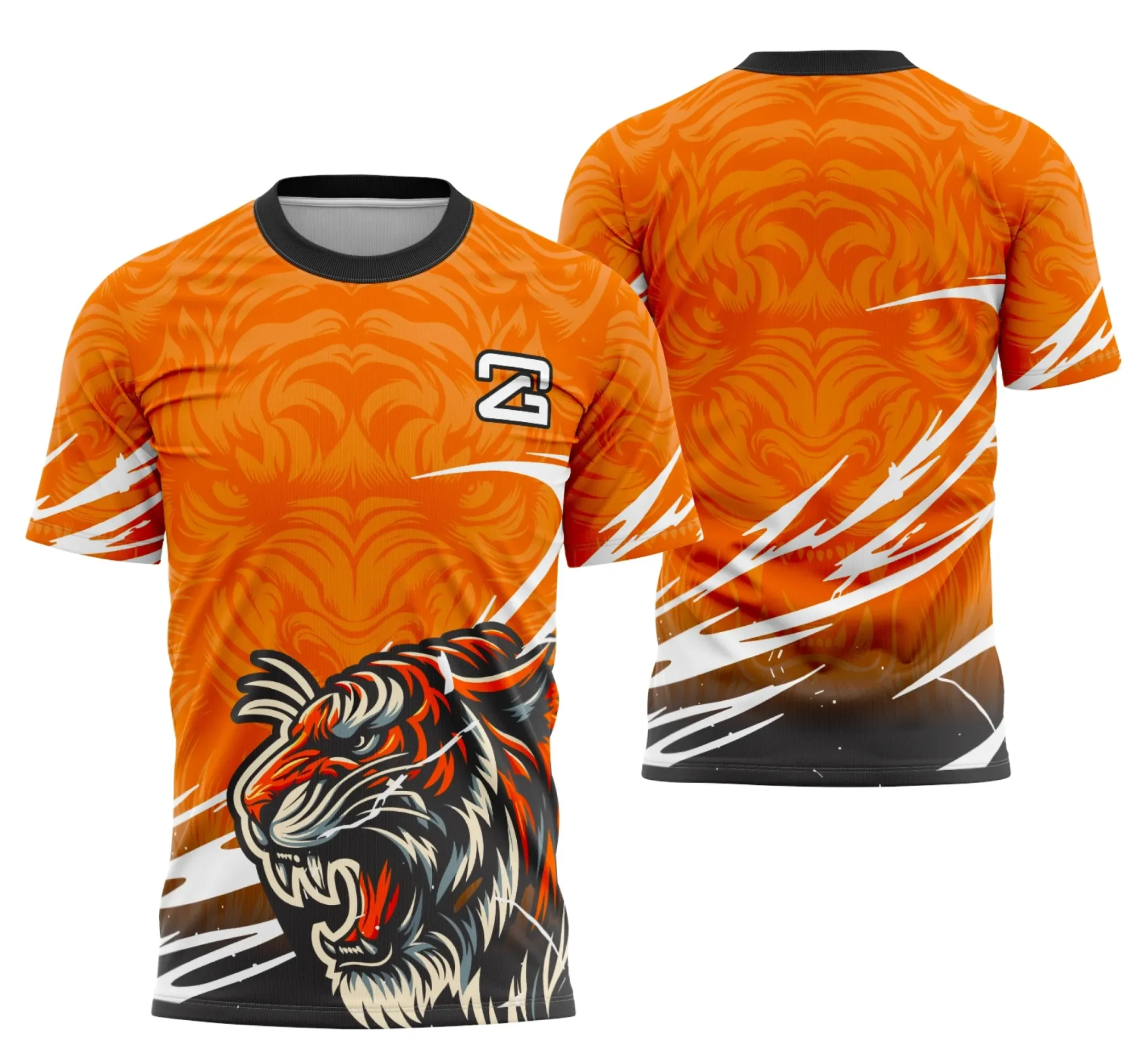Camiseta unissex preta com logo no peito e estampa grande nas costas, tema Interclasse Tigre, ideal para times escolares e eventos esportivos.