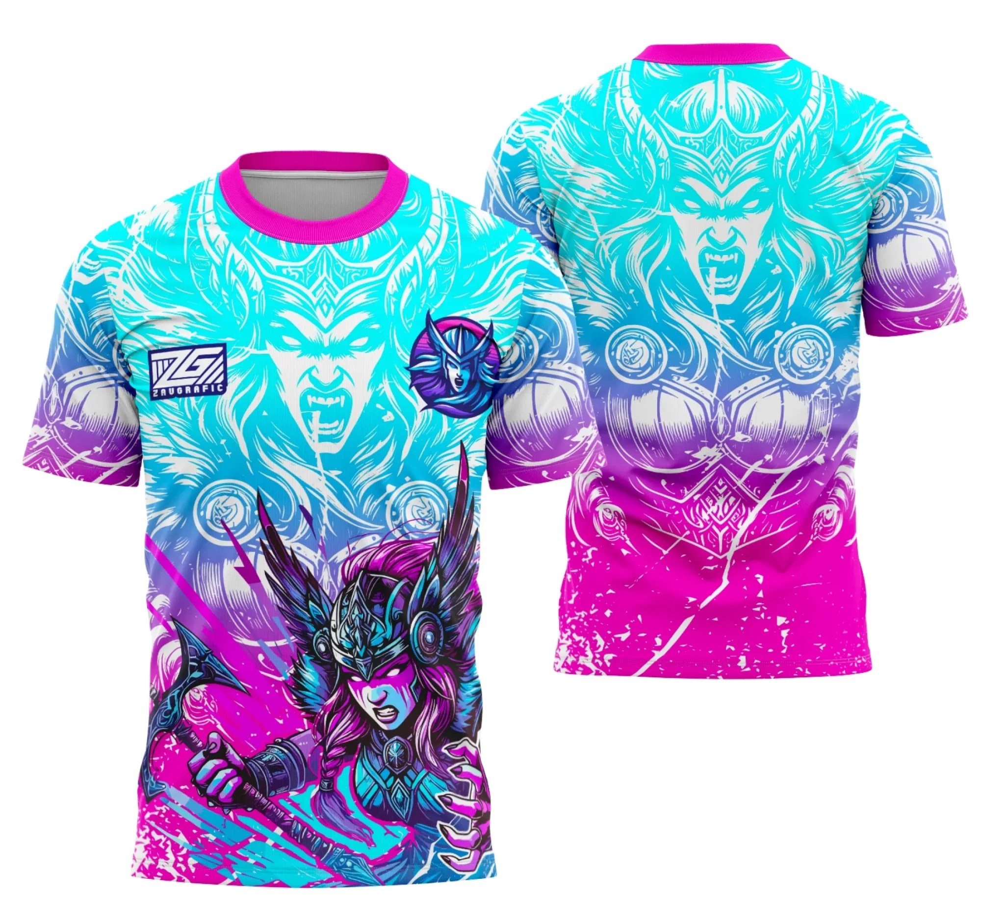 Camiseta unissex preta com logo no peito e estampa grande nas costas com tema Interclasse Valquíria em design moderno e marcante.