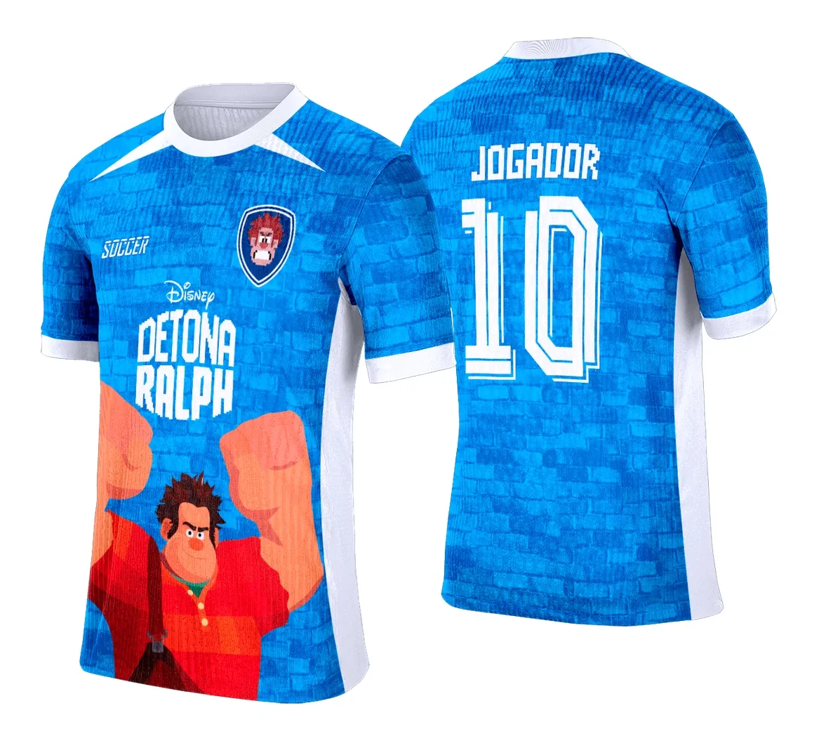 Camiseta unissex preta com logo no peito e estampa grande nas costas do tema Interclasse Detona Ralph, ideal para eventos e uso casual.