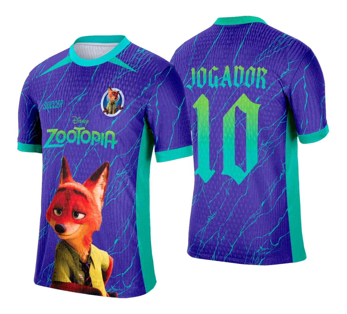 Camiseta unissex branca com logo no peito e estampa grande nas costas, temática Interclasse Zootopia, perfeita para eventos escolares e fãs do tema.