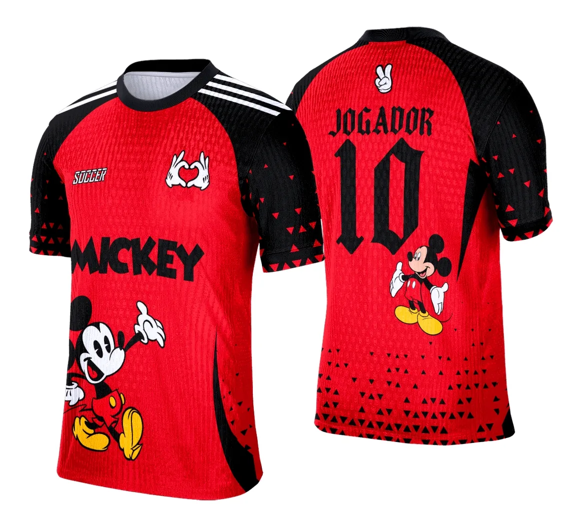 Camiseta unissex preta com logo no peito e estampa grande nas costas mostrando o tema Camisa Interclasse Mickey, perfeita para fãs e eventos temáticos.
