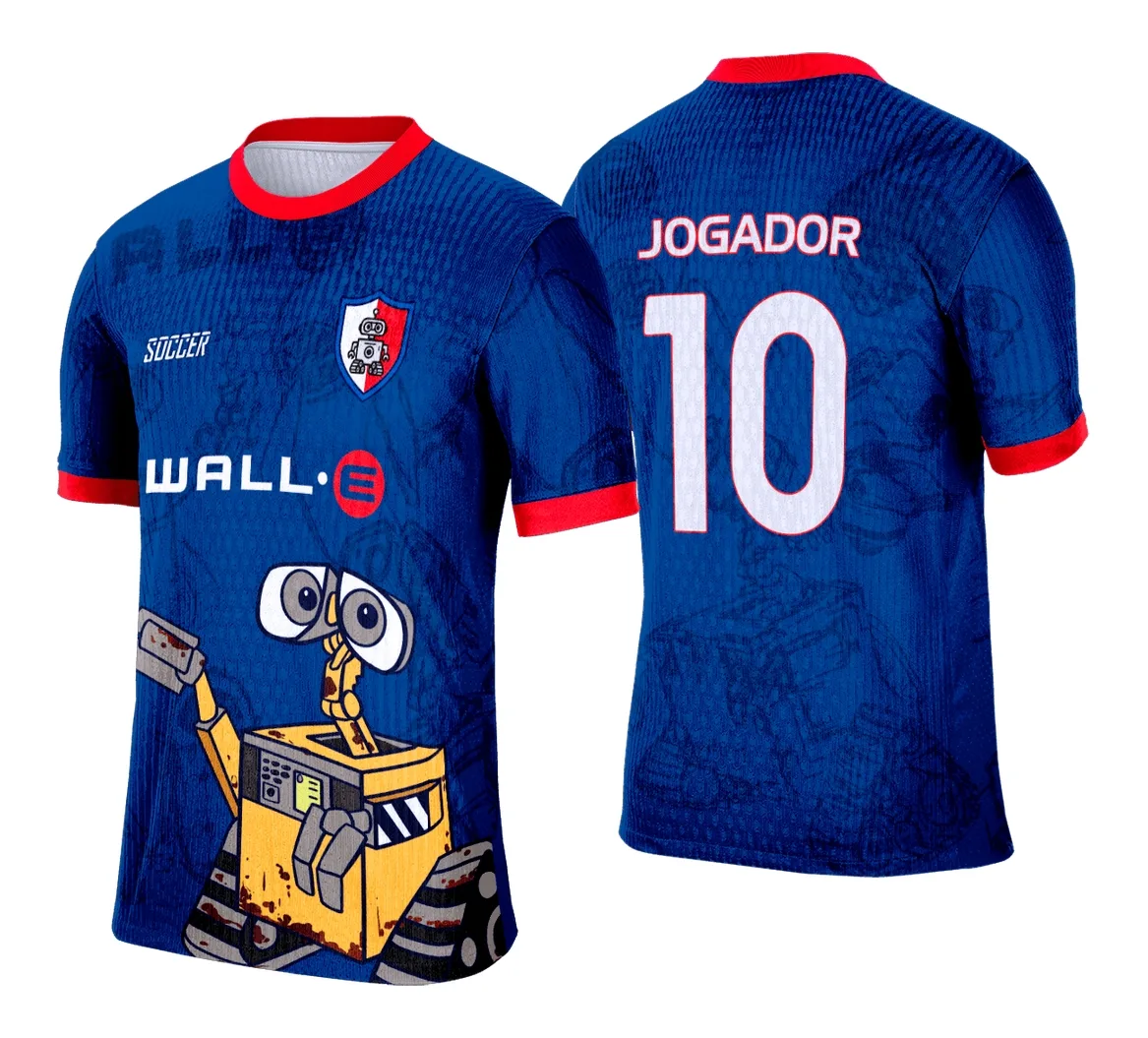 Camiseta unissex preta com logo no peito e estampa grande nas costas inspirada em Wall-e para camisa interclasse, perfeita para eventos e turmas