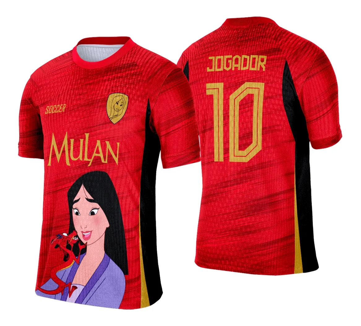 Camiseta unissex preta com logo no peito e estampa grande nas costas com tema Interclasse Mulan, ideal para eventos escolares e fãs da história.