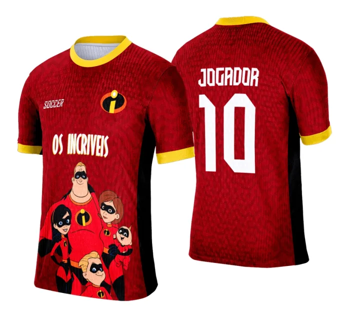 Camiseta unissex preta com logo no peito e estampa grande nas costas inspirada em Interclasse Os Incríveis, ideal para eventos escolares e grupos de times.