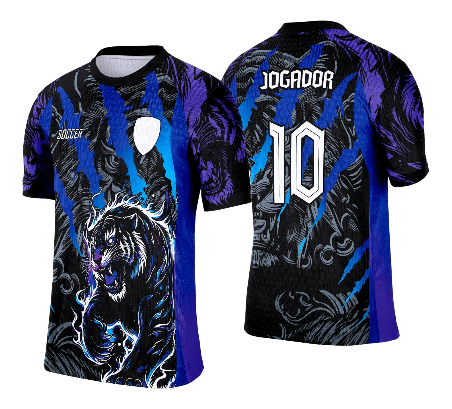 Camiseta unissex preta com logo no peito e estampa grande nas costas do Tigre Degrade do Interclasse, ideal para eventos escolares e esportivos.
