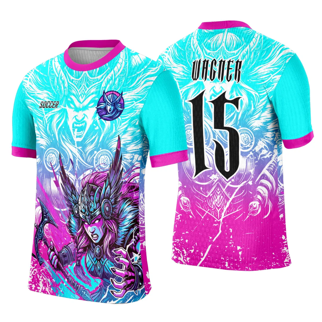 Camiseta unissex preta com logo no peito e estampa grande nas costas inspirada no Interclasse Valquíria 2025, ideal para eventos escolares e esportivos com design marcante e moderno.