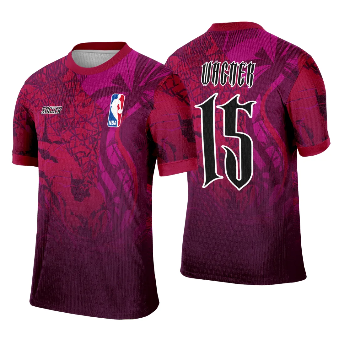 Camiseta unissex branca com logo no peito e estampa grande nas costas inspirada no Miami Heat, modelo confortável e moderno para uso casual e eventos esportivos.