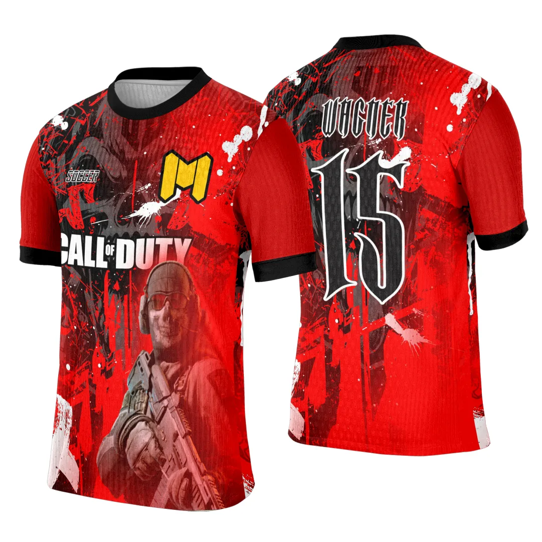 Camiseta unissex preta com logo no peito e estampa grande nas costas de tema Interclasse Game Call of Duty, perfeita para fãs do jogo, estilo moderno e casual.