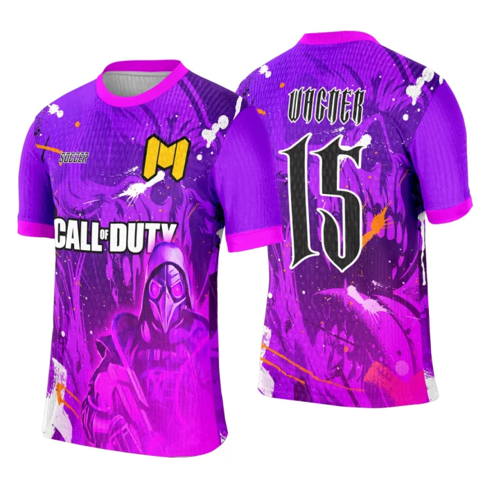 Camiseta unissex preta com logo no peito e estampa grande nas costas inspirada no game Call of Duty para momentos de competição e estilo casual.