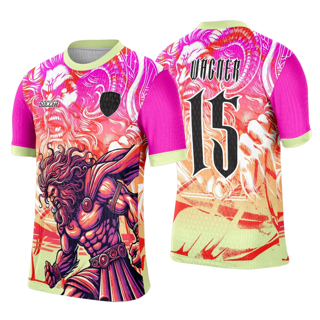 Camiseta unissex preta com logo no peito e estampa grande nas costas destacando o tema Deus Grego da Guerra em estilo interclasse vibrante e marcante.