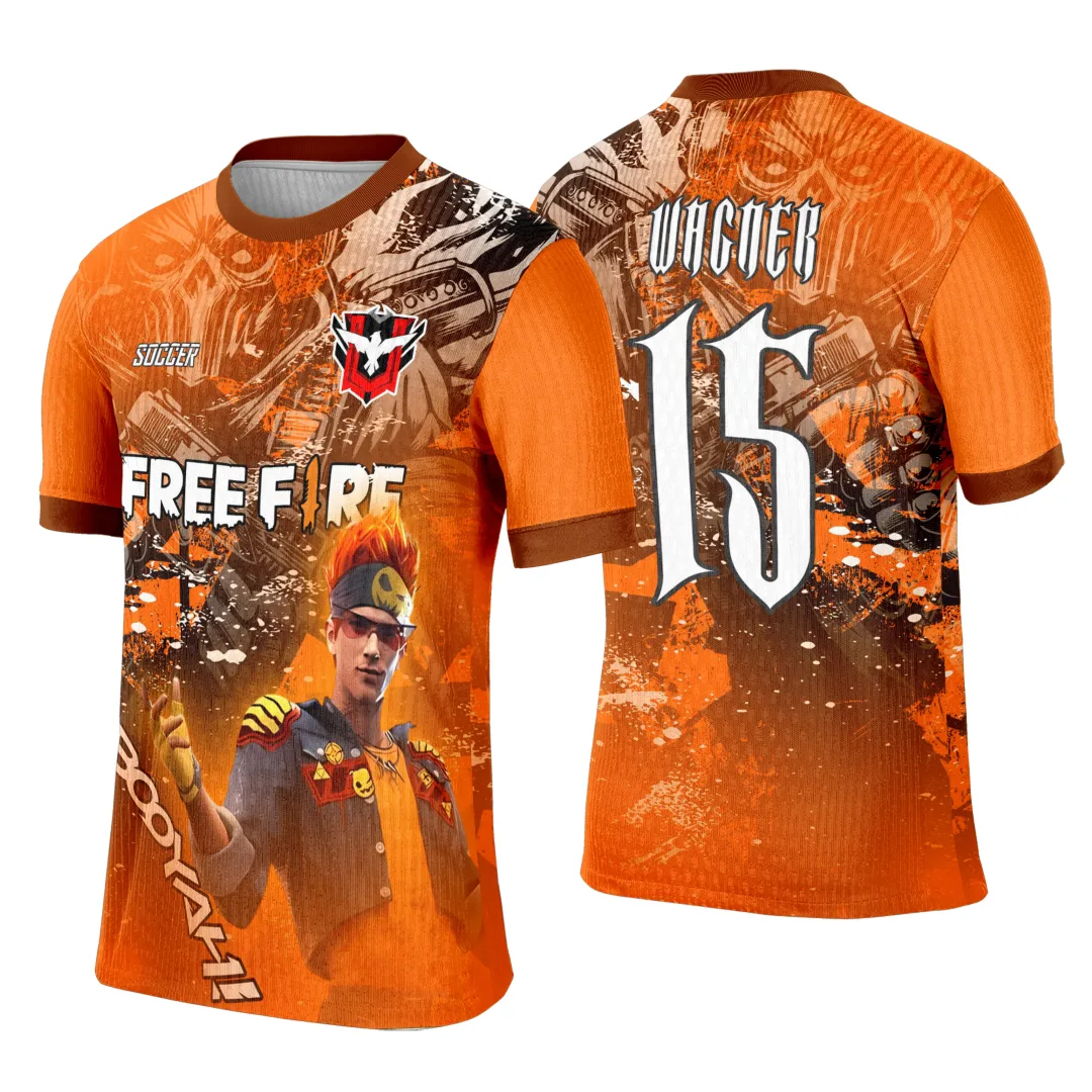 Camiseta preta unissex com logo no peito e estampa grande nas costas com tema Interclasse Free Fire 0107, ideal para usar em eventos ou no dia a dia com estilo moderno e gamer.