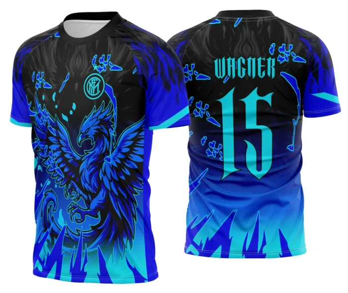 Arte Template Camisa Interclasse Fênix Chamas Azul - 0086