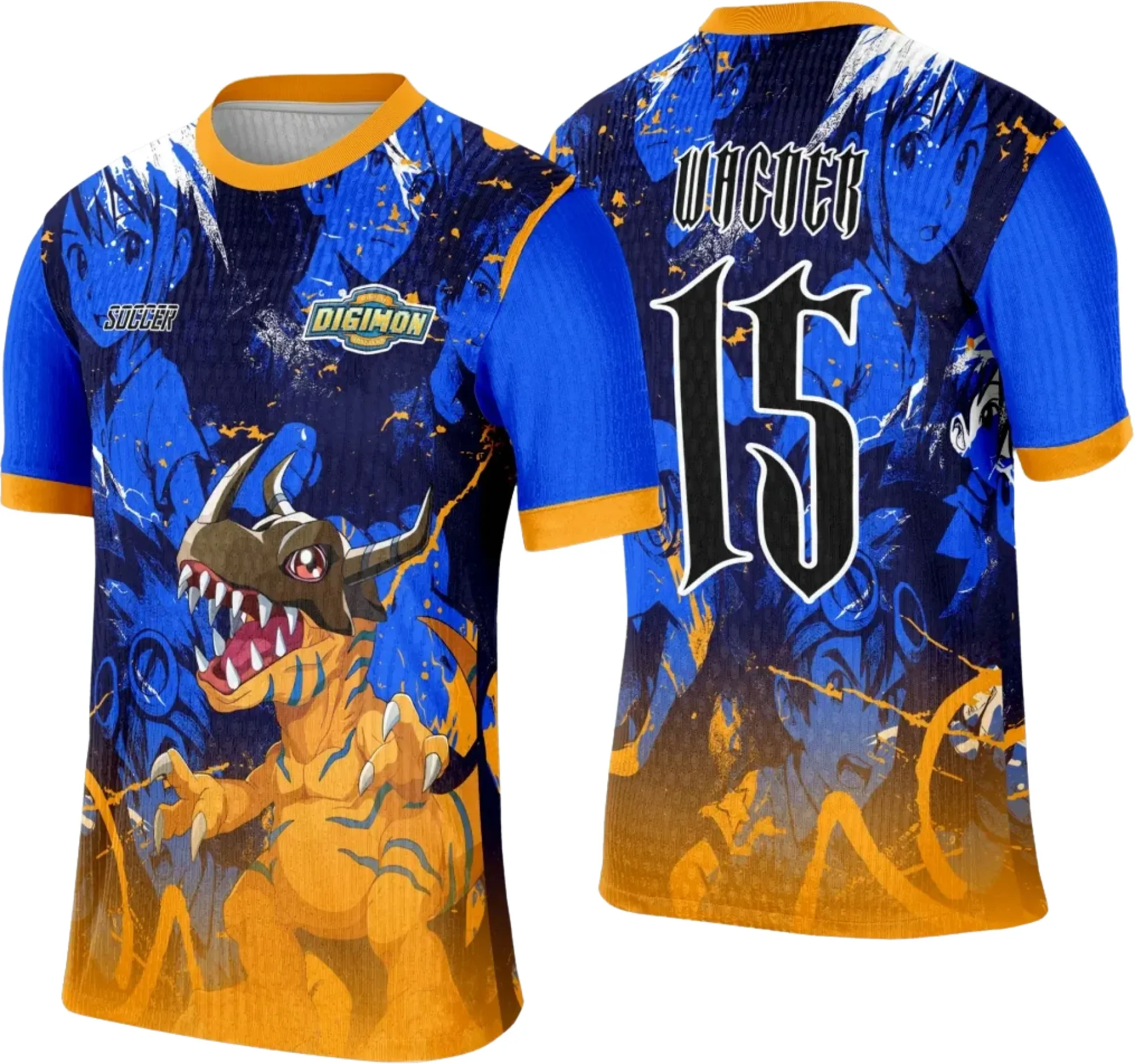 Camiseta unissex preta com logo no peito e estampa grande nas costas inspirada no tema Digimon Interclasse, perfeita para fãs que buscam estilo e conforto em um modelo moderno.