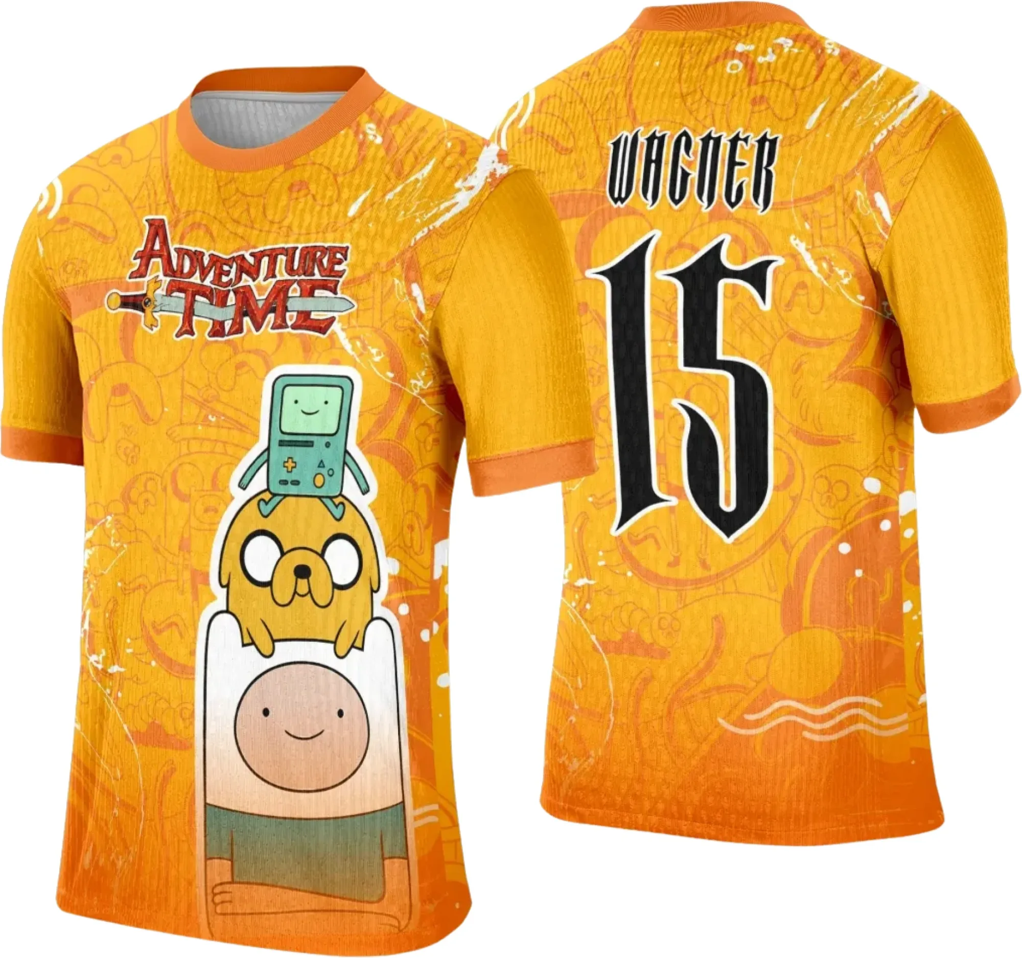 Camiseta unissex preta com logo no peito e estampa grande nas costas, tema Interclasse Hora de Aventura, ideal para fãs do desenho e eventos escolares.