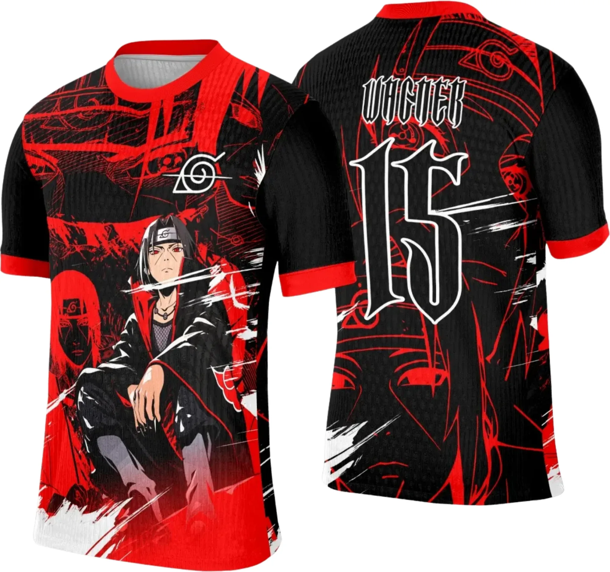 Camiseta unissex preta com logo no peito e estampa grande nas costas inspirada em Interclasse Anime, design moderno e vibrante, ideal para fãs e eventos.