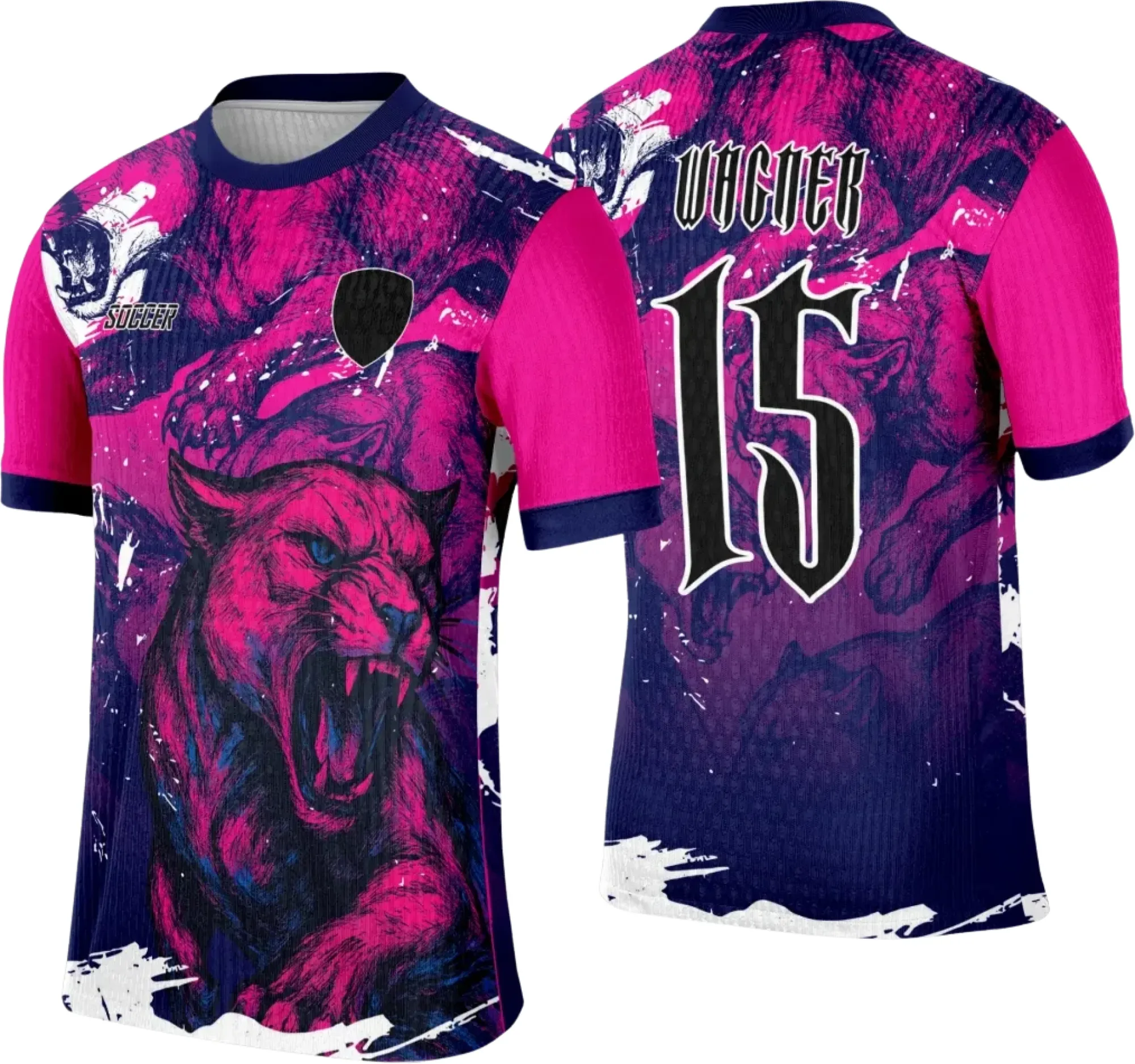 Camiseta unissex preta com logo no peito e estampa grande nas costas do tema Template Camisa Interclasse Puma - 0034, ideal para eventos e times escolares