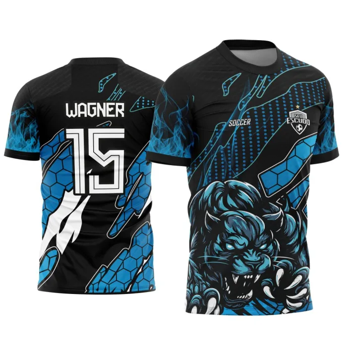 Arte Vetor Camisa Interclasse Bonita Pantera Negra Azul Geométrica 2025