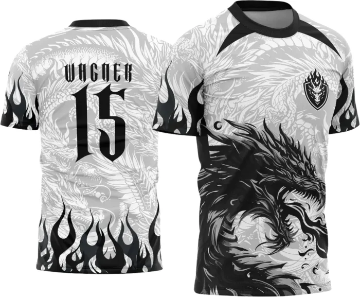 Arte Vetor - Camisa de Interclasse - Dragão Preto e Branco Fogo 2025