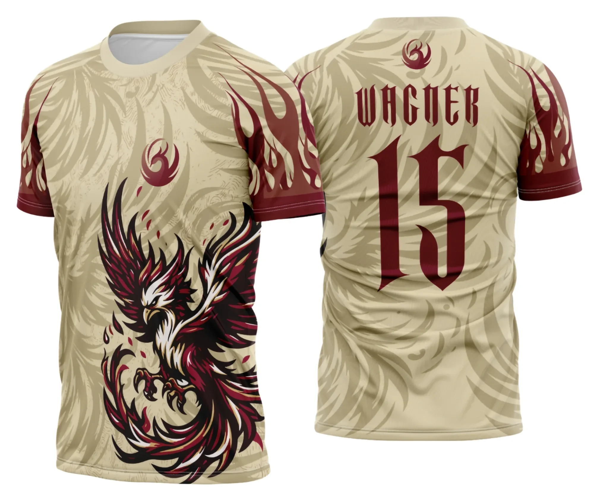 Camiseta unissex preta com logo no peito e estampa grande nas costas, tema Interclasse Fênix Bege Fogo 2025, ideal para uso diário ou eventos escolares.