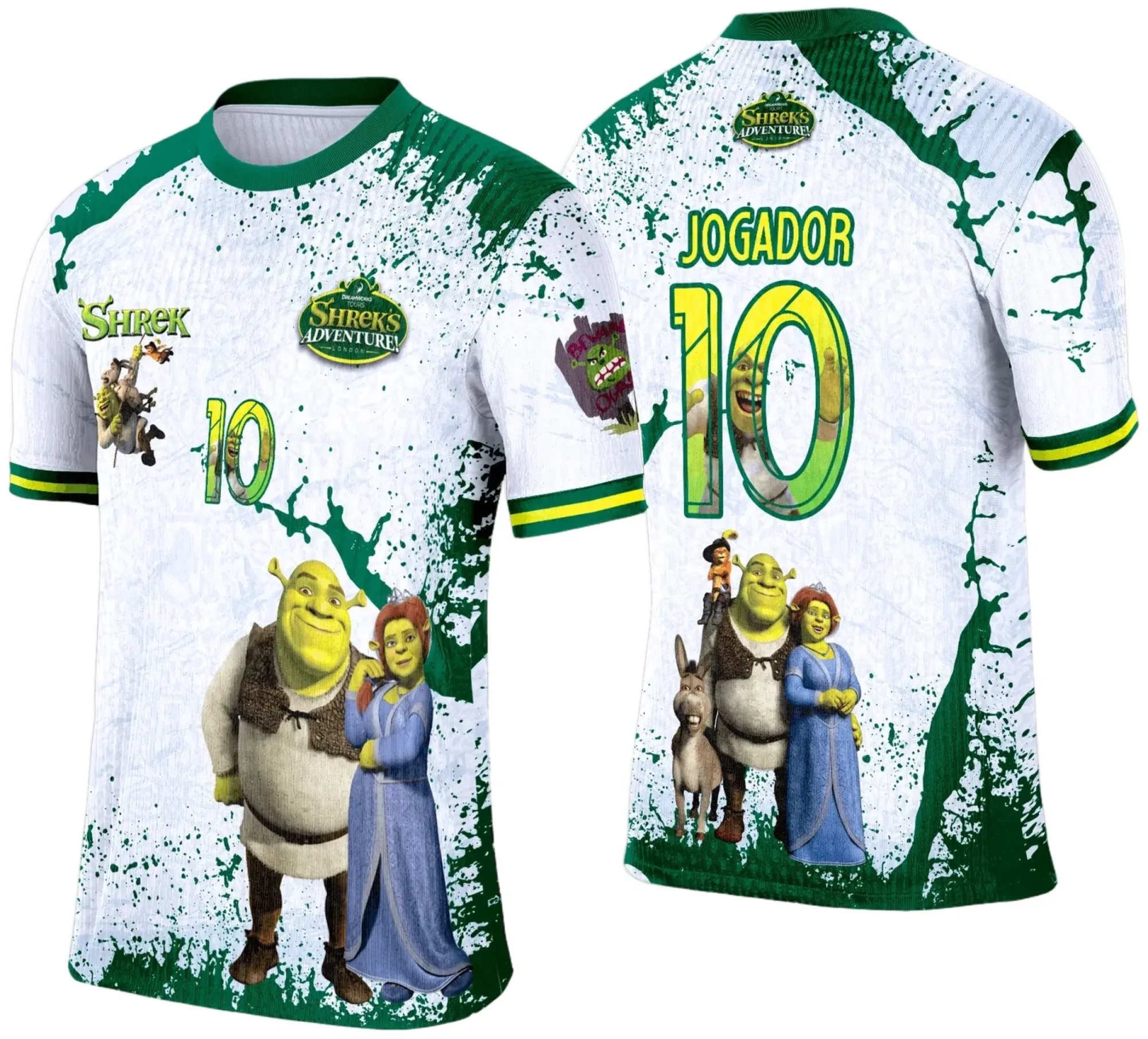 Camiseta unissex preta com logo no peito e estampa grande nas costas temática do Interclasse Shrek 2025, ideal para eventos e torcida.