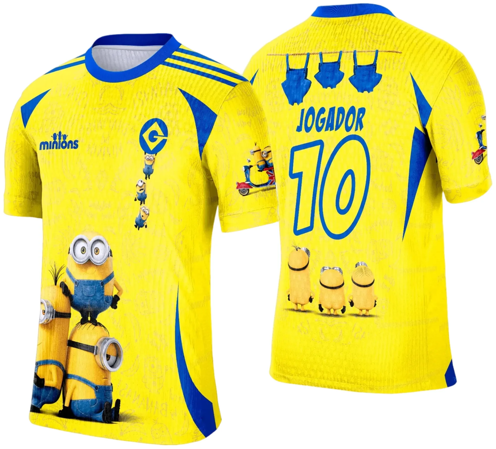 Camiseta unissex preta com logo no peito e estampa grande nas costas com tema Camisa de Interclasse Minions 2025, estilo divertido e moderno para eventos e turmas.