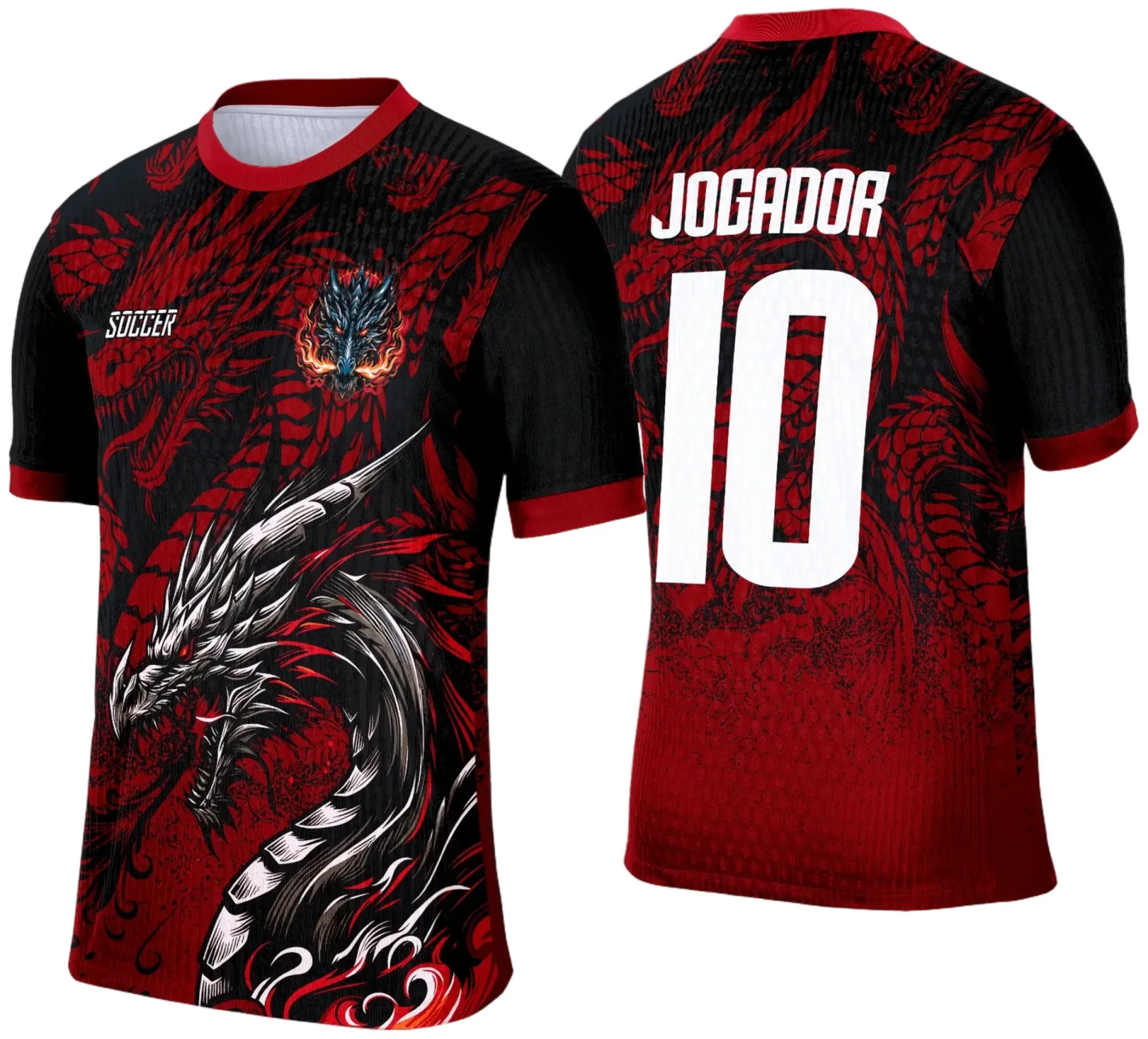 Camiseta unissex preta com logo no peito e estampa grande nas costas do Interclasse Dragão Vermelho 2025, ideal para fãs e eventos temáticos, estilo moderno e vibrante.