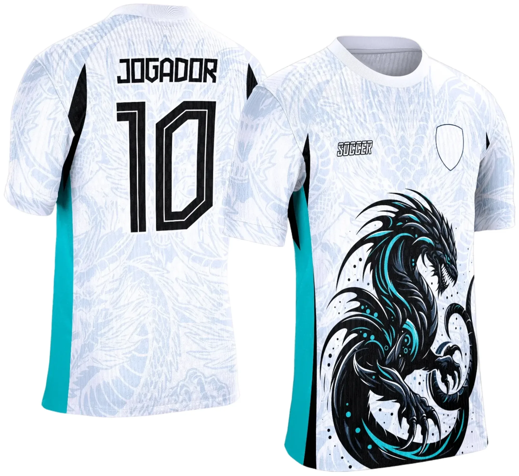 Camiseta unissex preta com logo no peito e estampa grande nas costas criando visual impactante do Interclasse Dragão 2025, perfeita para ocasiões informais e eventos escolares.