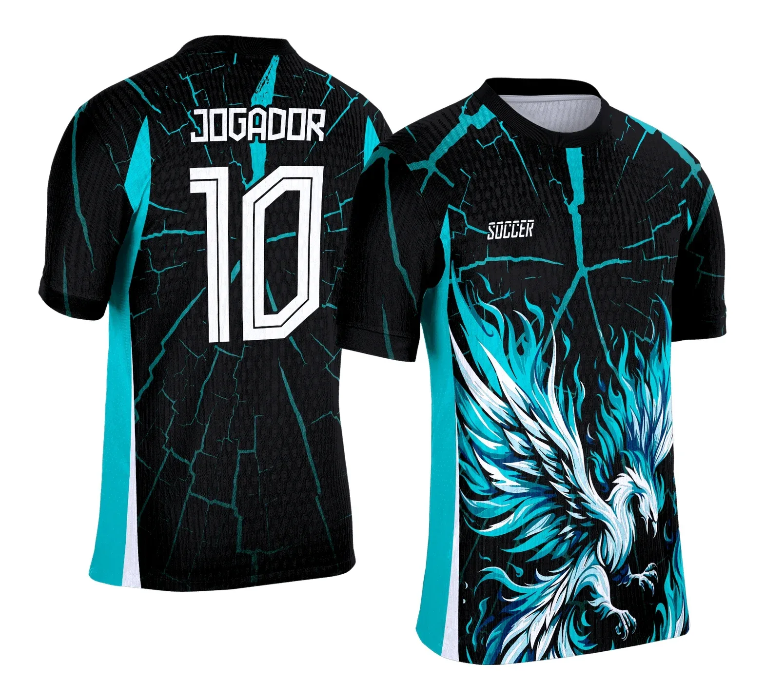 Camiseta unissex preta com logo no peito e estampa grande nas costas, tema Camisa de Interclasse Fênix 2025 modelo 2, perfeita para eventos e confraternizações escolares.