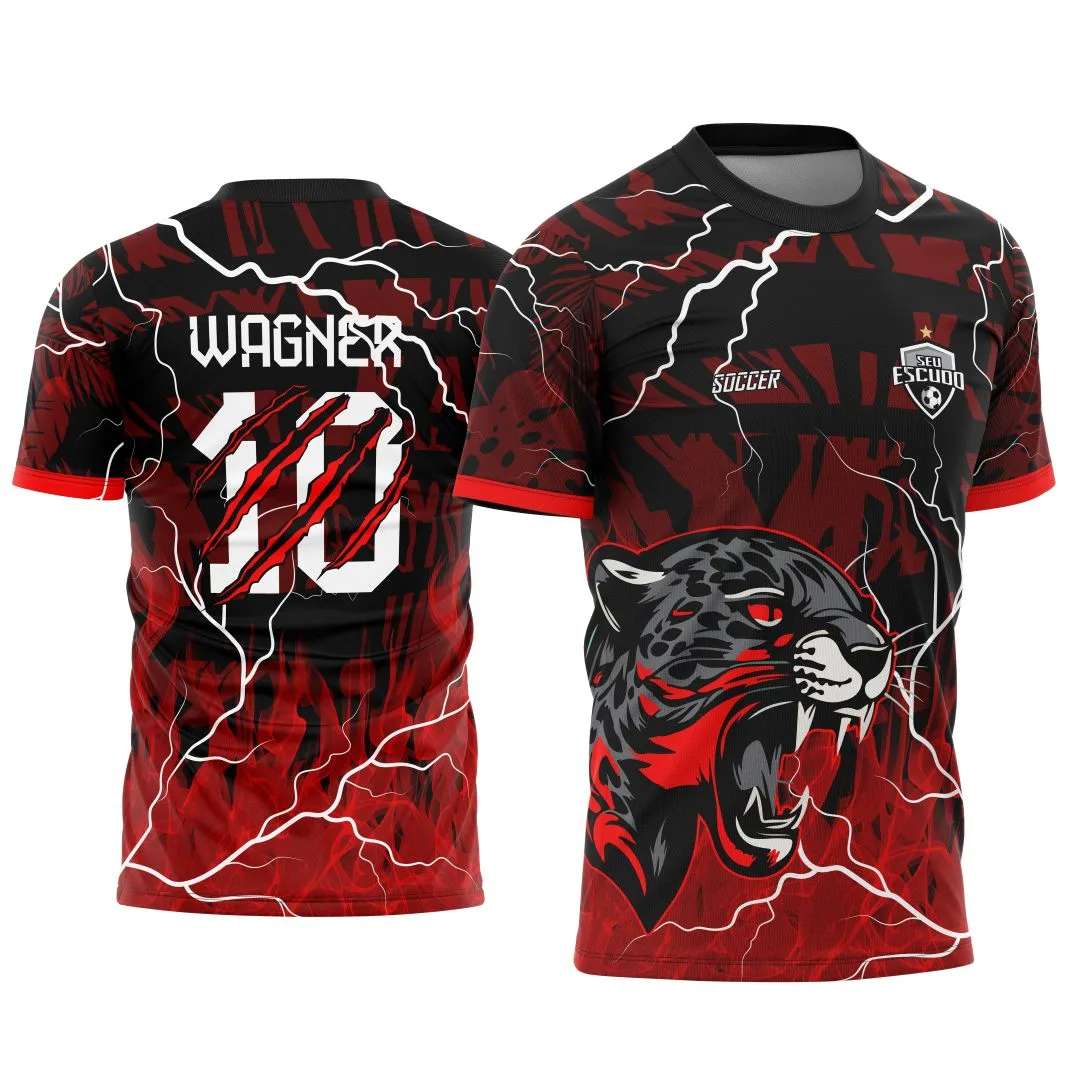 Camiseta unissex preta com logo no peito e estampa grande nas costas do tema Interclasse Onça Pantera Negra 2025, ideal para eventos e uso casual