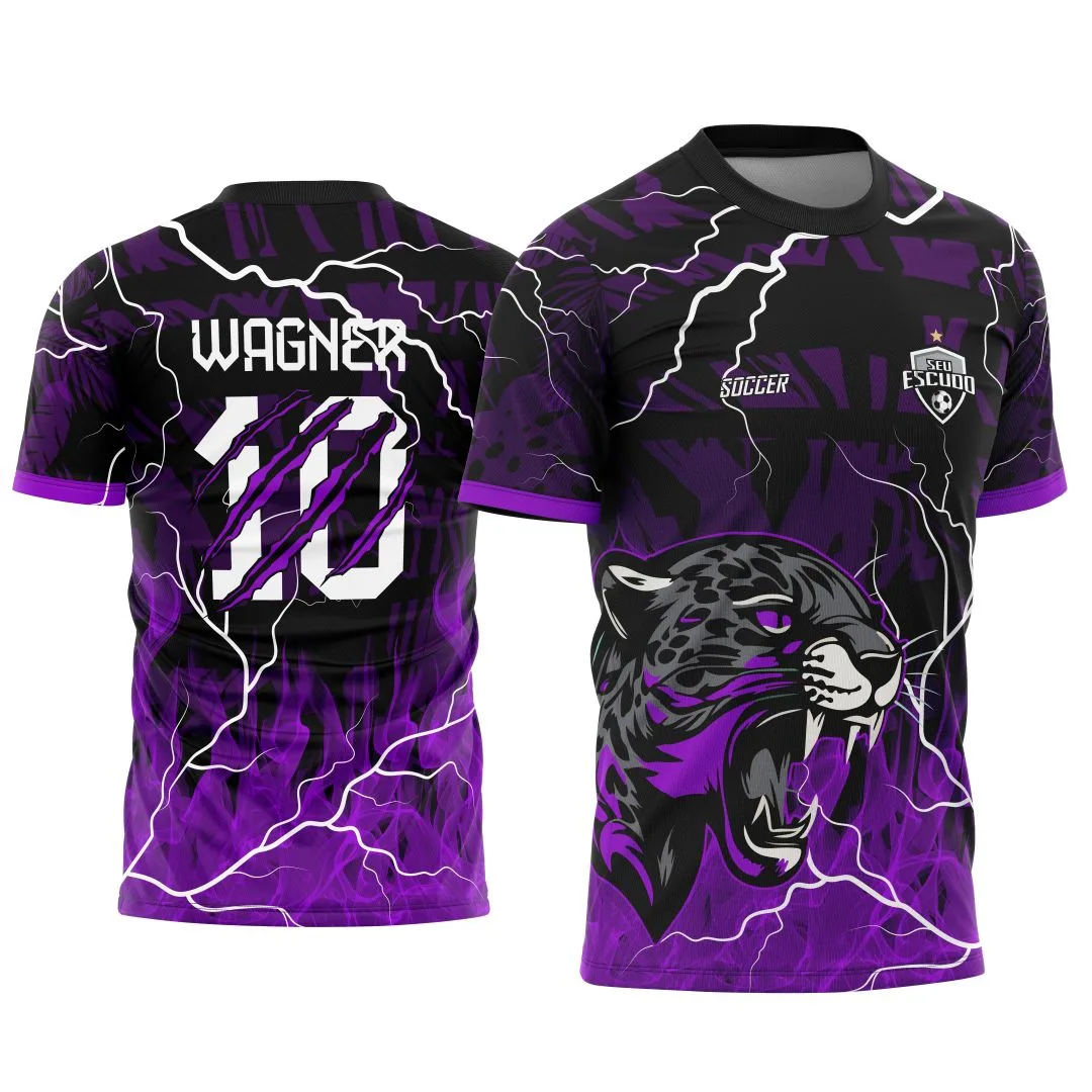 Camiseta unissex preta com logo no peito e estampa grande nas costas, exibindo onça e pantera negra em design impactante para o evento Interclasse 2025.