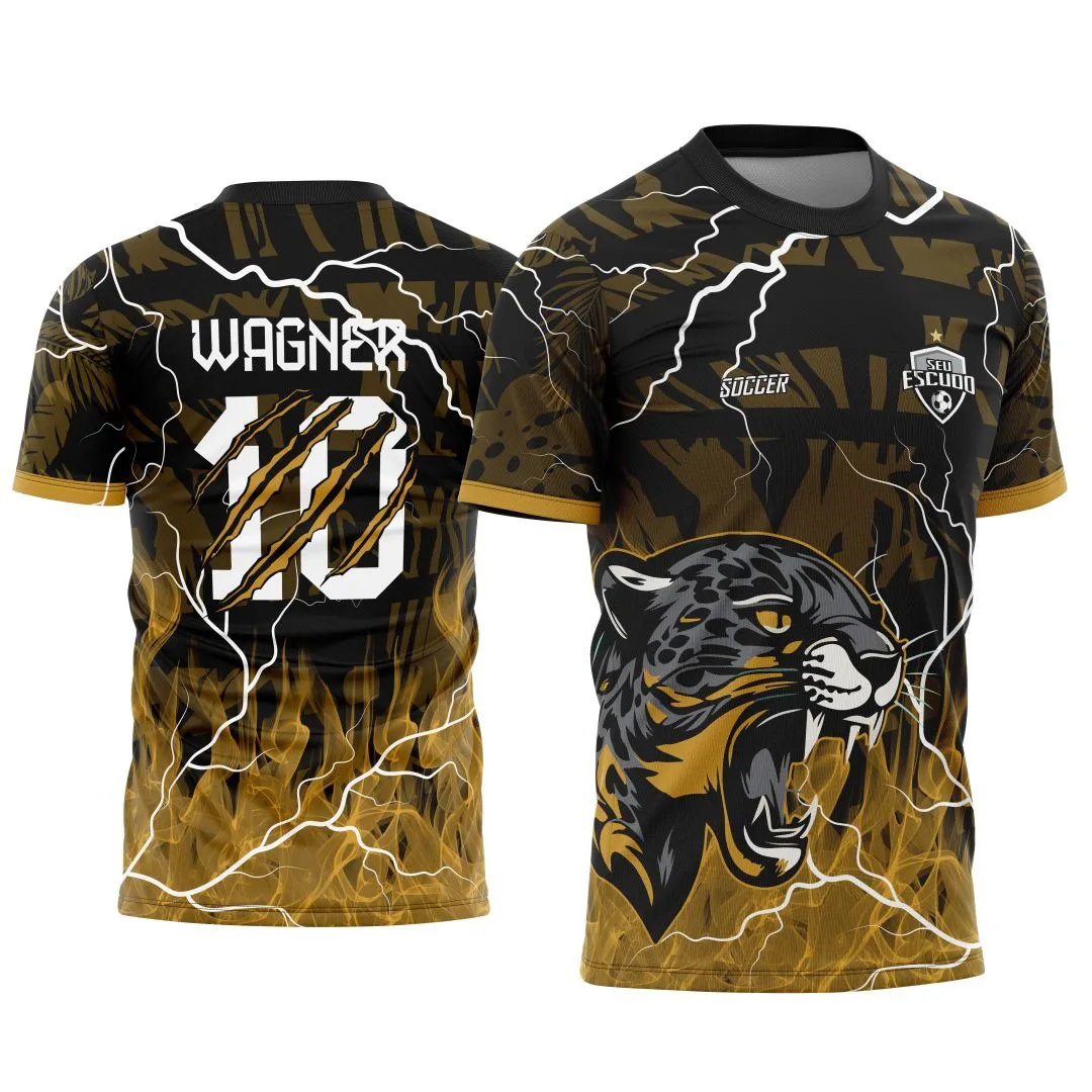 Camiseta unissex preta com logo no peito e estampa grande nas costas do tema Interclasse Onça Pantera Negra 2025 Modelo 5, perfeita para quem busca estilo marcante e identidade forte.