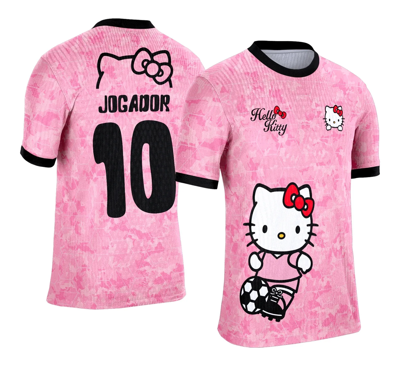 Camiseta unissex branca com logo no peito e estampa grande nas costas com tema Camisa de Interclasse Hello Kitty, ideal para eventos escolares e fãs da personagem.